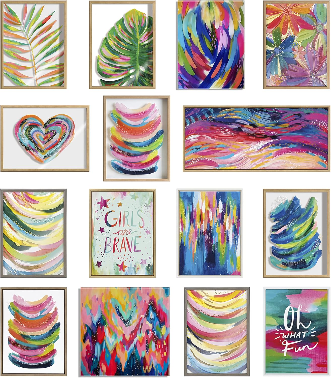 Kate and Laurel Sylvie Bright Abstract Left and Right Framed Canvas Wall Art Set by Jessi Raulet of Ettavee 2 Piece 23x33 Natural Colorful Abstract Brushstroke Art for WallNatural
