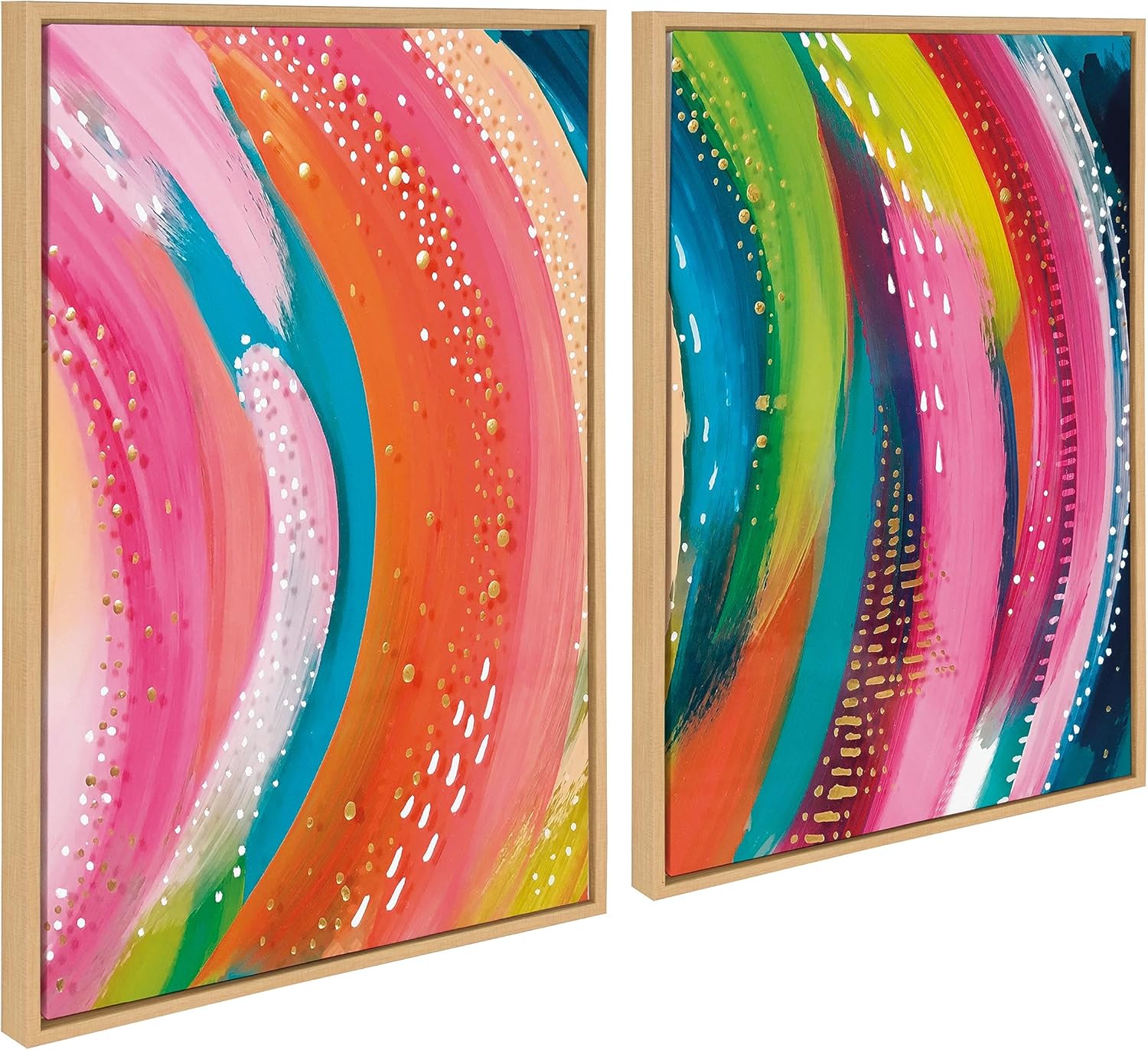 Kate and Laurel Sylvie Bright Abstract Left and Right Framed Canvas Wall Art Set by Jessi Raulet of Ettavee 2 Piece 23x33 Natural Colorful Abstract Brushstroke Art for WallNatural