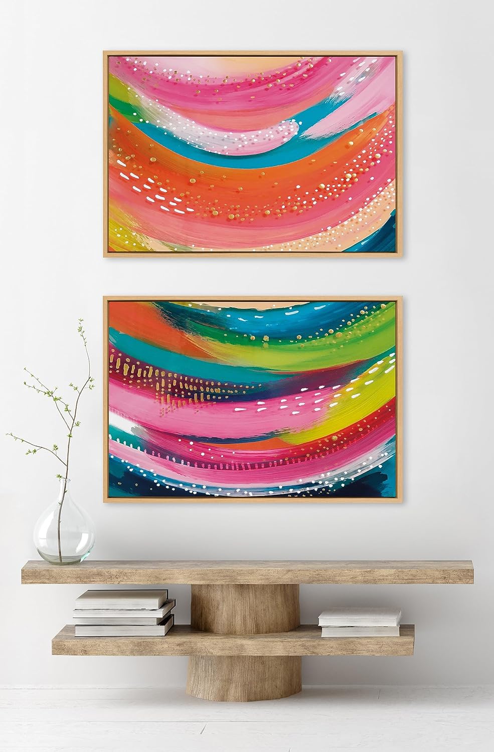 Kate and Laurel Sylvie Bright Abstract Left and Right Framed Canvas Wall Art Set by Jessi Raulet of Ettavee 2 Piece 23x33 Natural Colorful Abstract Brushstroke Art for WallNatural