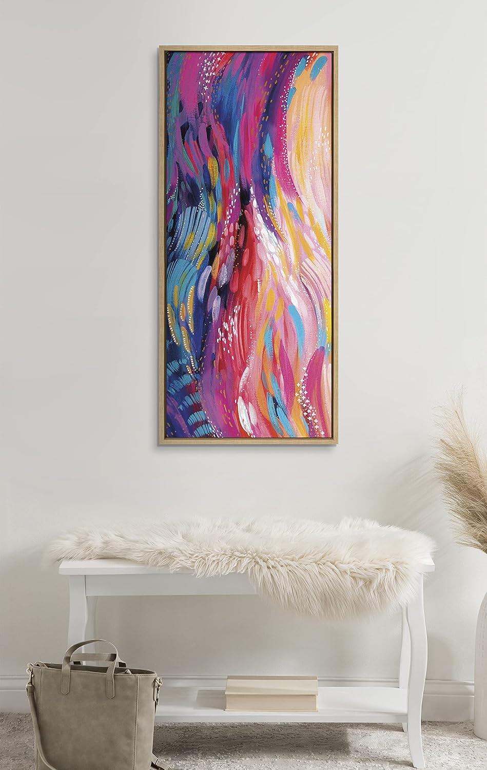 Kate and Laurel Sylvie Brush Strokes 90 Framed Canvas Wall Art by Jessi Raulet of EttaveeNatural