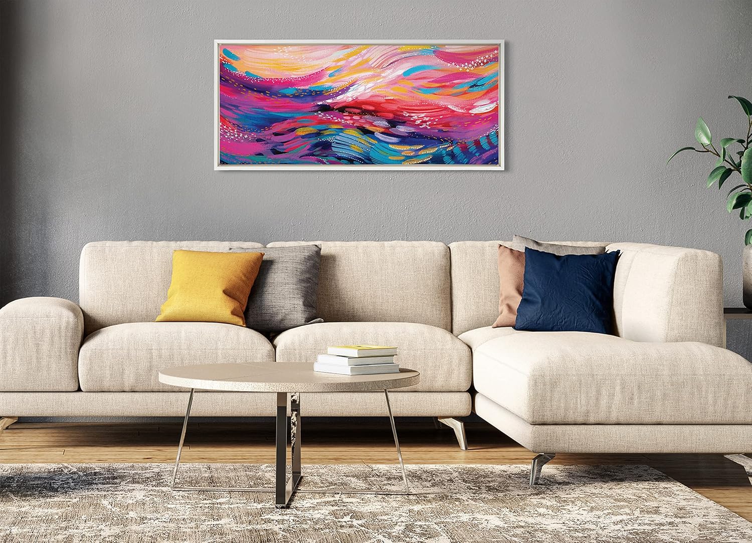 Kate and Laurel Sylvie Brush Strokes 90 Framed Canvas Wall Art by Jessi Raulet of EttaveeWhite
