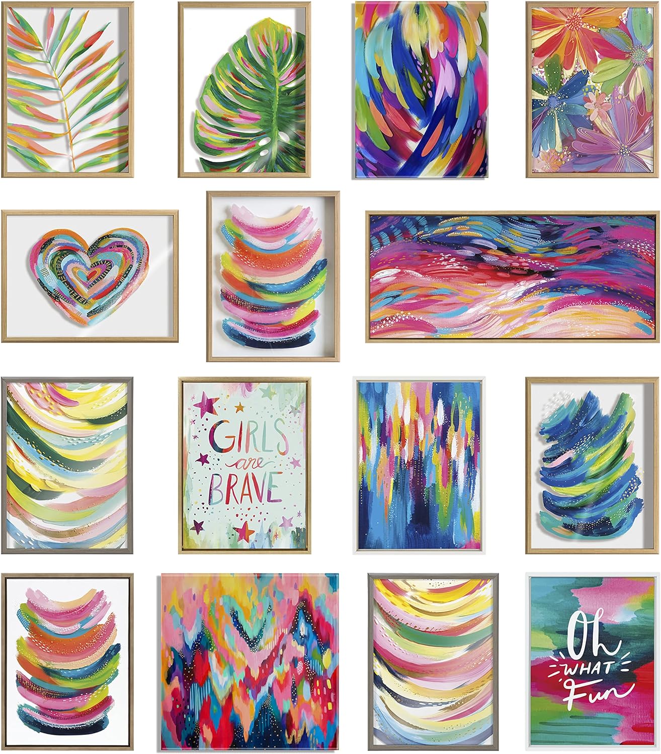 Kate and Laurel Sylvie Brushstroke 154 Framed Canvas Wall Art by Jessi Raulet of Ettavee 30x30 White Modern Abstract Colorful Fun Art for WallGold