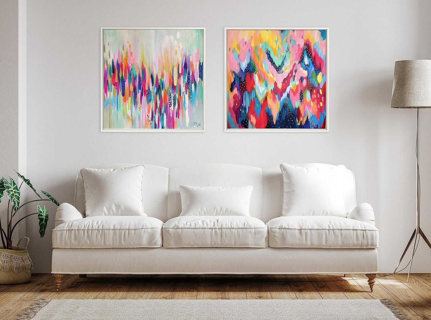 Kate and Laurel Sylvie Brushstroke 154 Framed Canvas Wall Art by Jessi Raulet of Ettavee 30x30 White Modern Abstract Colorful Fun Art for WallWhite