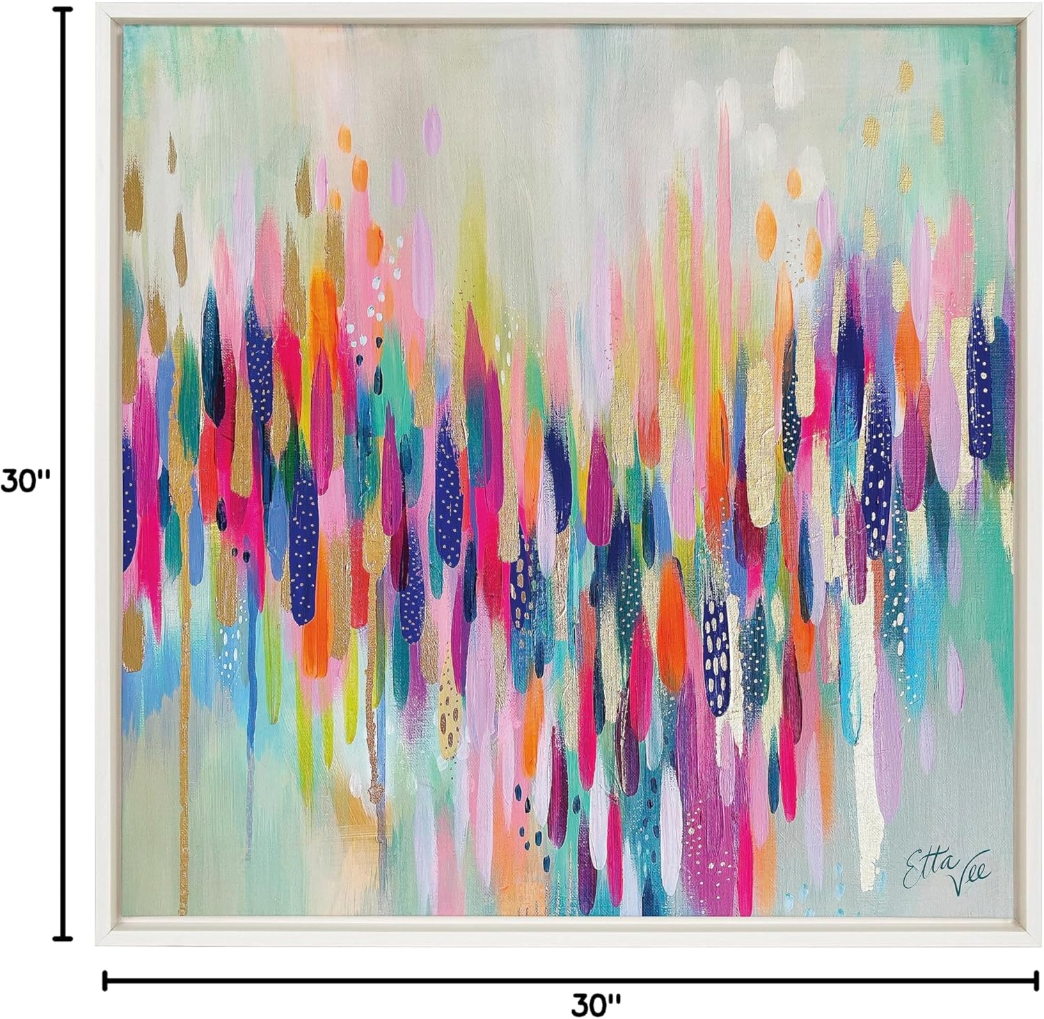 Kate and Laurel Sylvie Brushstroke 154 Framed Canvas Wall Art by Jessi Raulet of Ettavee 30x30 White Modern Abstract Colorful Fun Art for WallWhite