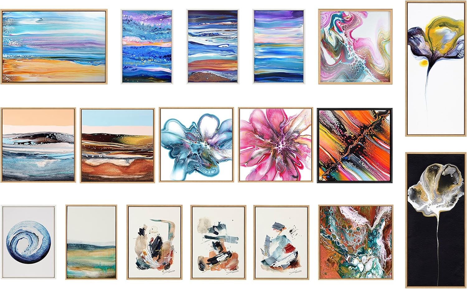 Kate and Laurel Sylvie By The Fireplace Series Framed Canvas Wall Art Set by Xizhou Xie 3 Piece Set Gold Modern Abstract Colorful Brushstrokes Art for WallNatural