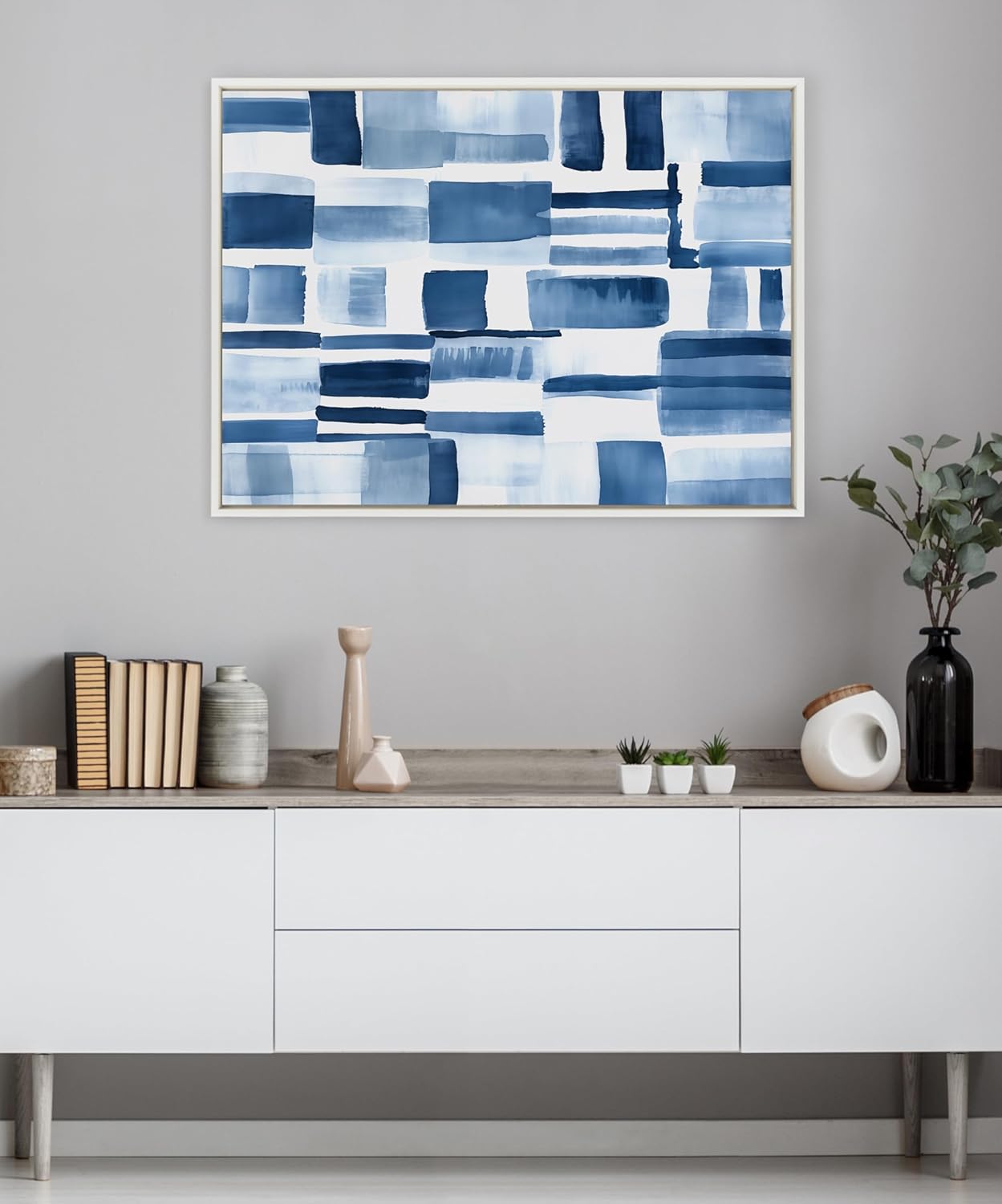 Kate and Laurel Sylvie Coastal Abstract Framed Canvas Wall Art by Amy Lighthall 315x415 White Modern Abstract Blue Art for WallWhite