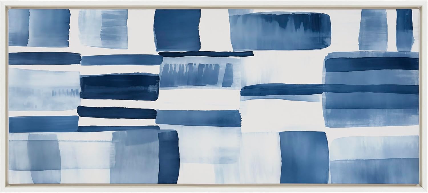 Kate and Laurel Sylvie Coastal Abstract Framed Canvas Wall Art by Amy Lighthall 315x415 White Modern Abstract Blue Art for WallWhite