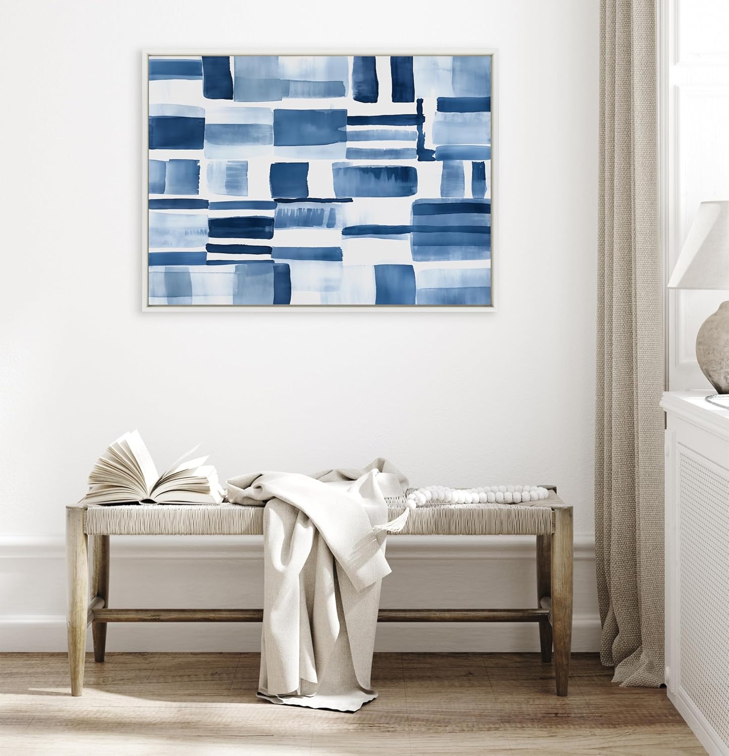 Kate and Laurel Sylvie Coastal Abstract Framed Canvas Wall Art by Amy Lighthall 315x415 White Modern Abstract Blue Art for WallWhite