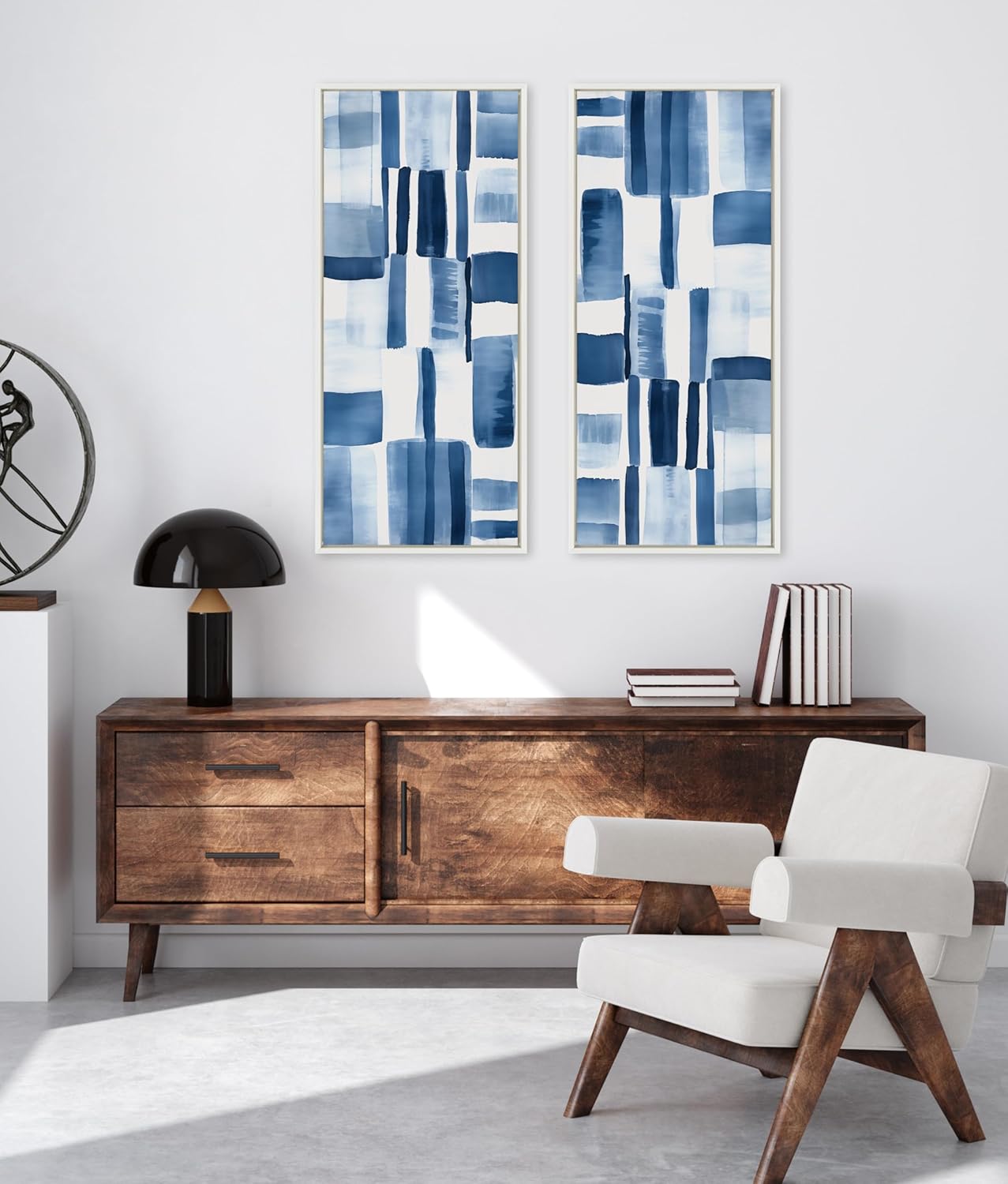 Kate and Laurel Sylvie Coastal Abstract Framed Canvas Wall Art by Amy Lighthall 315x415 White Modern Abstract Blue Art for WallWhite