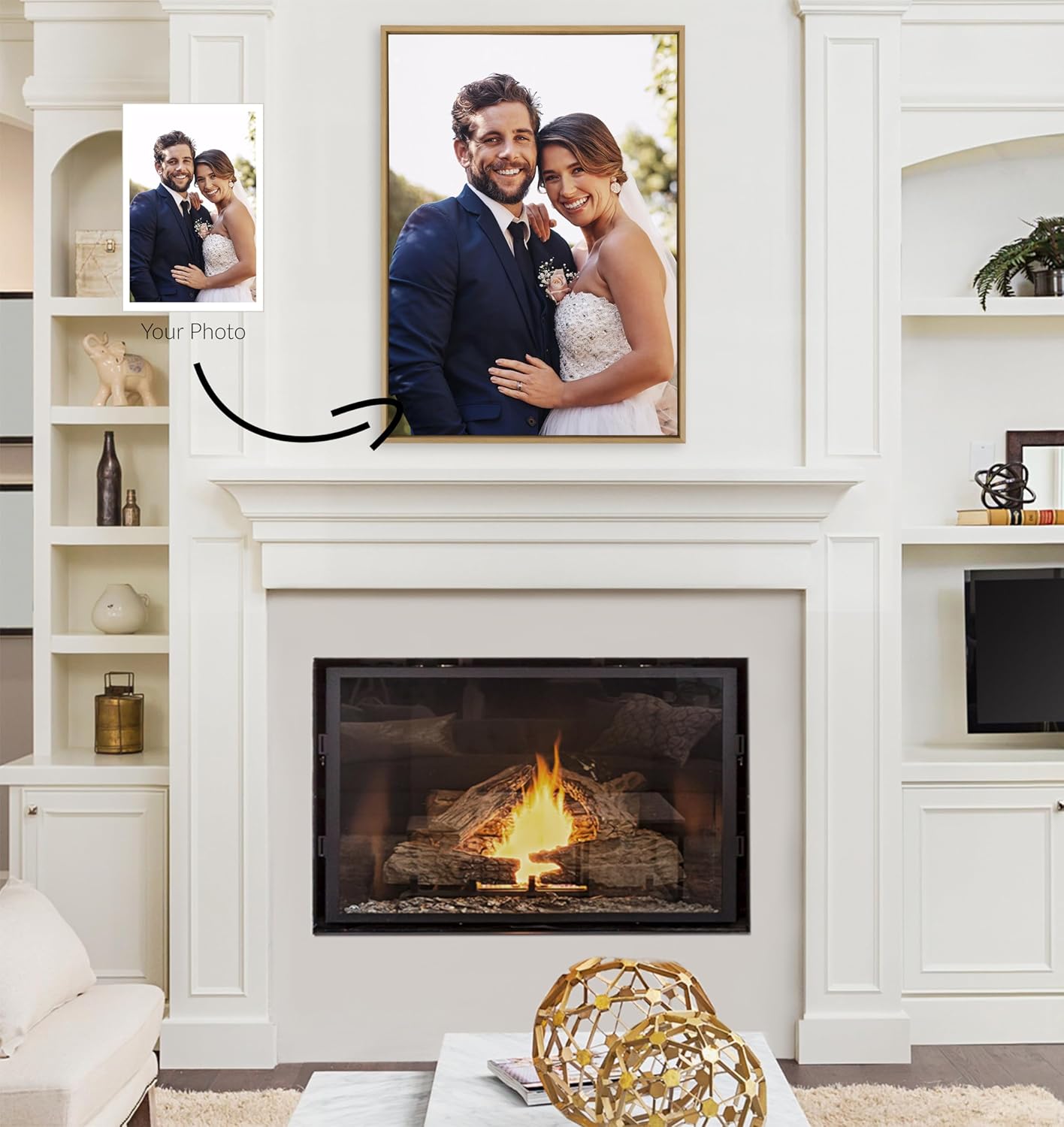 Kate and Laurel Sylvie Custom Printed Framed Canvas Wall Art 33x23 Dark Gray Personal Canvas Print with Your Photos for Bedroom or Living Room Gallery Wall Decor  Printed and Hand Framed in the USANatural