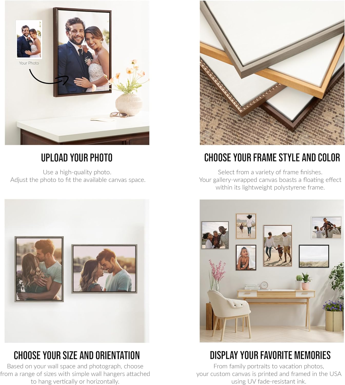 Kate and Laurel Sylvie Custom Printed Framed Canvas Wall Art 33x23 Dark Gray Personal Canvas Print with Your Photos for Bedroom or Living Room Gallery Wall Decor  Printed and Hand Framed in the USABright Gold