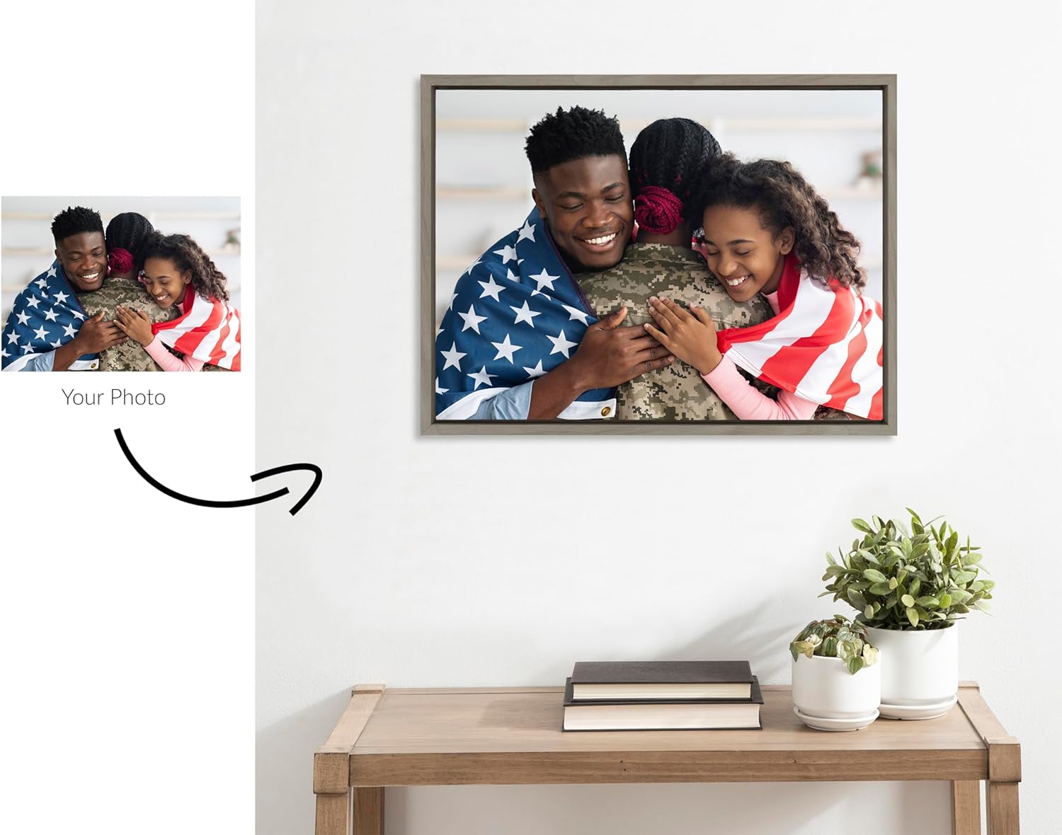 Kate and Laurel Sylvie Custom Printed Framed Canvas Wall Art 33x23 Dark Gray Personal Canvas Print with Your Photos for Bedroom or Living Room Gallery Wall Decor  Printed and Hand Framed in the USAGray