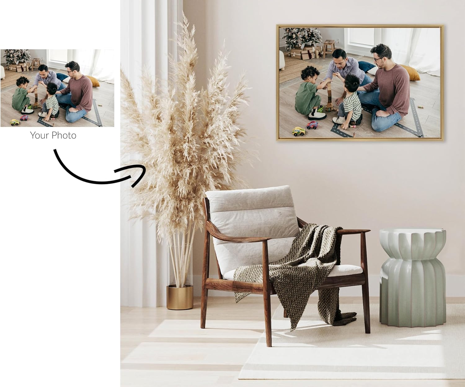 Kate and Laurel Sylvie Custom Printed Framed Canvas Wall Art 33x23 Dark Gray Personal Canvas Print with Your Photos for Bedroom or Living Room Gallery Wall Decor  Printed and Hand Framed in the USABright Gold