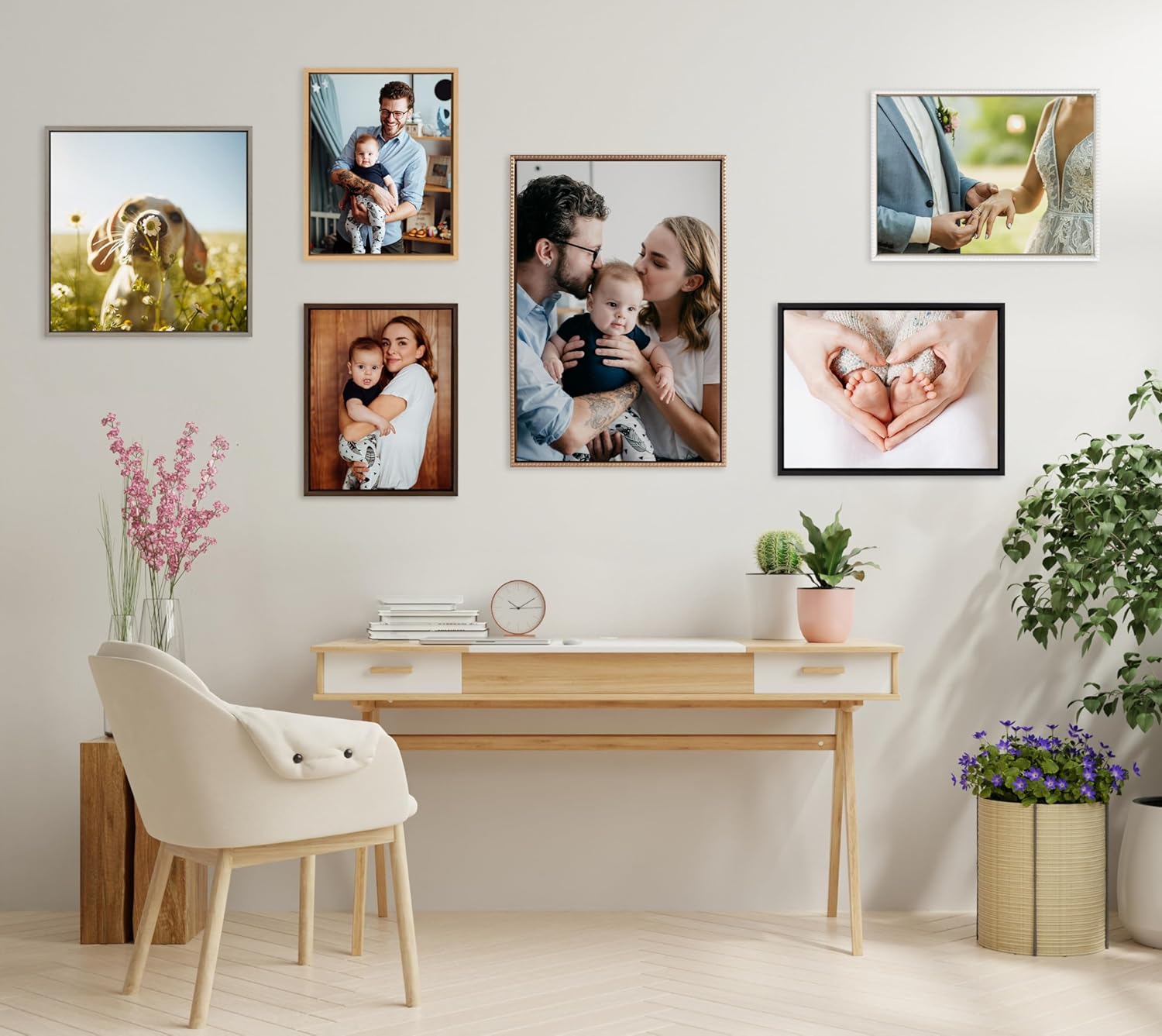 Kate and Laurel Sylvie Custom Printed Framed Canvas Wall Art 33x23 Dark Gray Personal Canvas Print with Your Photos for Bedroom or Living Room Gallery Wall Decor  Printed and Hand Framed in the USAWhite