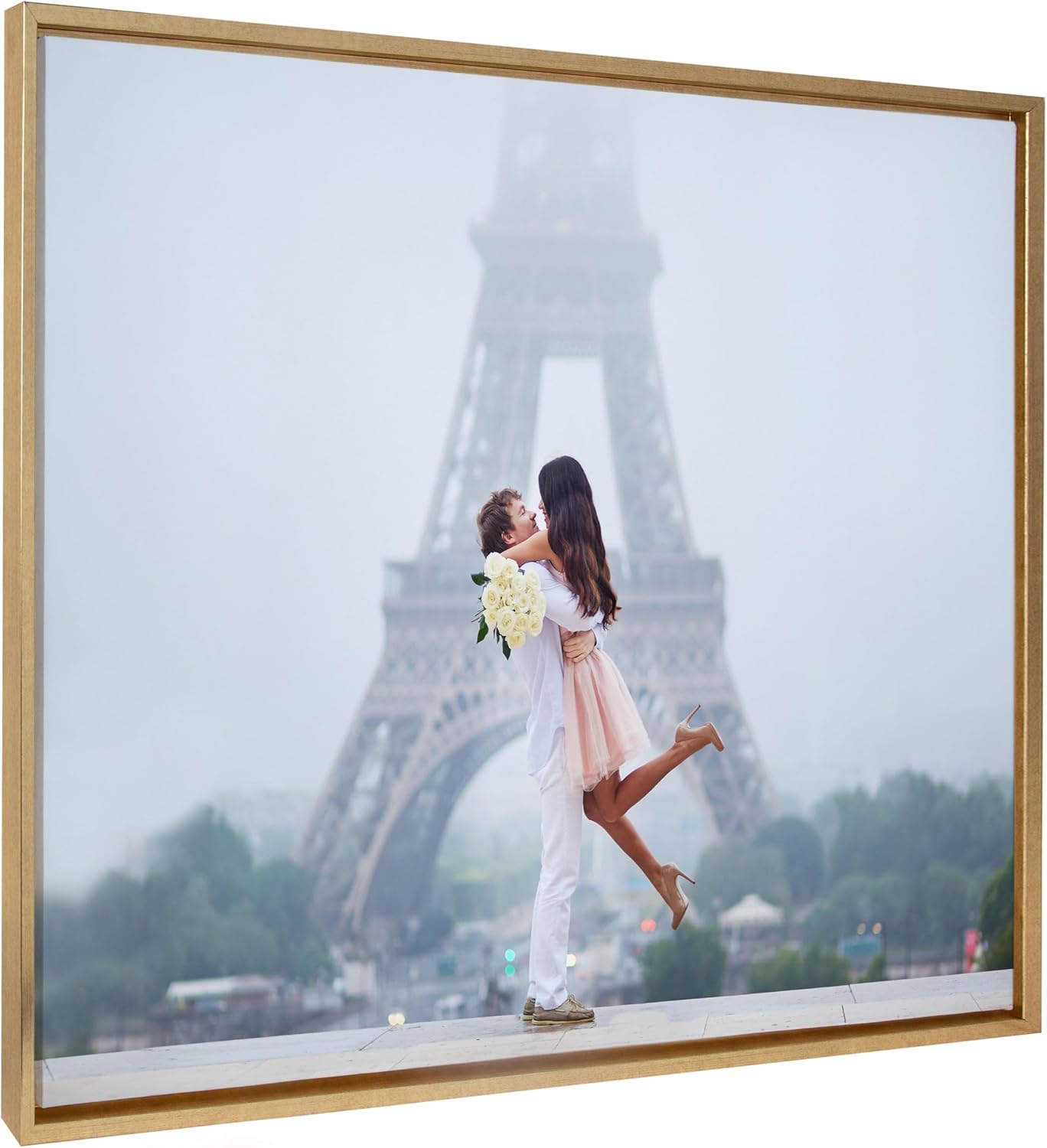 Kate and Laurel Sylvie Custom Printed Framed Canvas Wall Art 33x23 Dark Gray Personal Canvas Print with Your Photos for Bedroom or Living Room Gallery Wall Decor  Printed and Hand Framed in the USABright Gold
