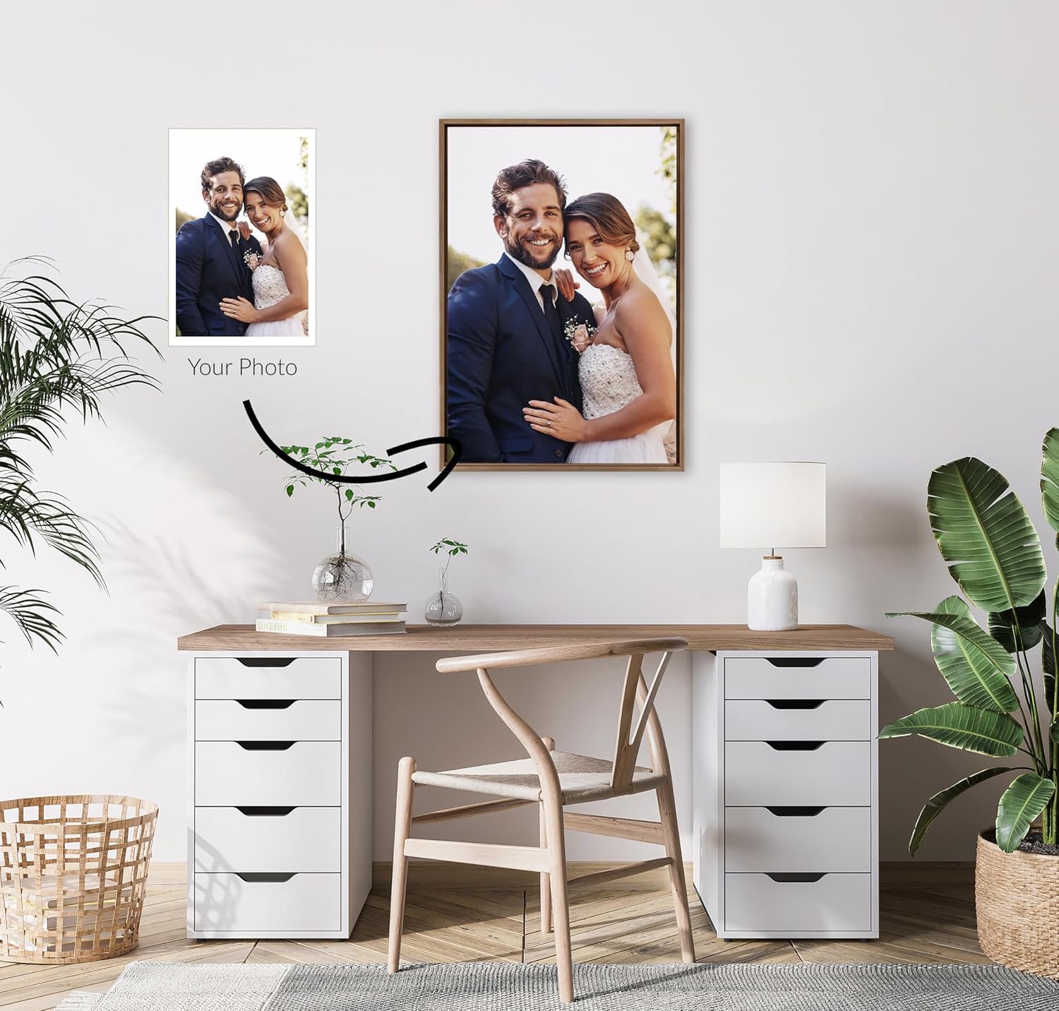 Kate and Laurel Sylvie Custom Printed Framed Canvas Wall Art 33x23 Dark Gray Personal Canvas Print with Your Photos for Bedroom or Living Room Gallery Wall Decor  Printed and Hand Framed in the USAGold