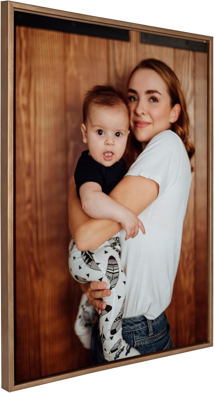 Kate and Laurel Sylvie Custom Printed Framed Canvas Wall Art 33x23 Dark Gray Personal Canvas Print with Your Photos for Bedroom or Living Room Gallery Wall Decor  Printed and Hand Framed in the USAGold