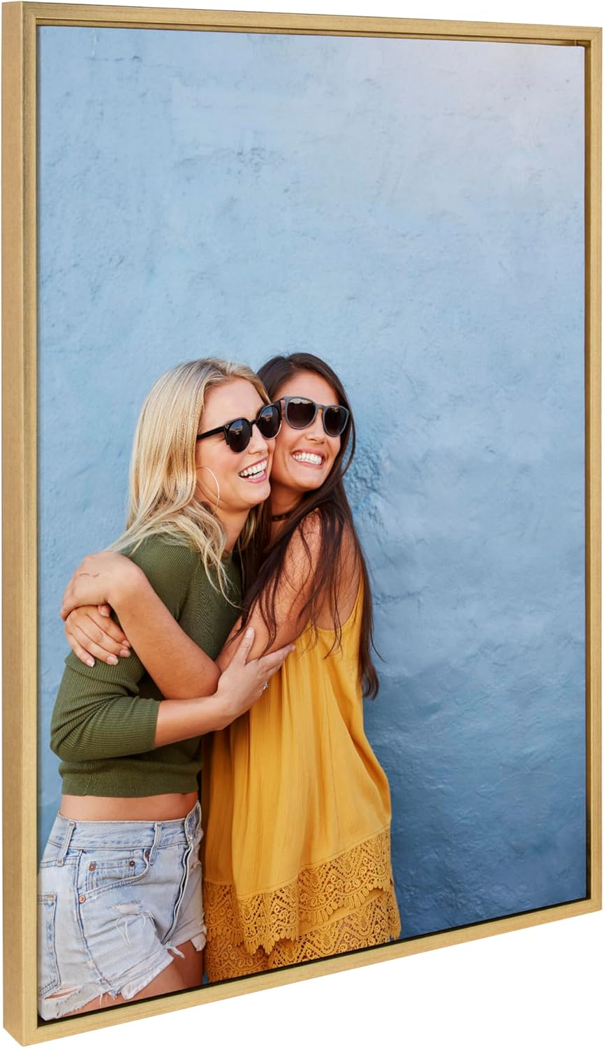 Kate and Laurel Sylvie Custom Printed Framed Canvas Wall Art 33x23 Dark Gray Personal Canvas Print with Your Photos for Bedroom or Living Room Gallery Wall Decor  Printed and Hand Framed in the USABright Gold