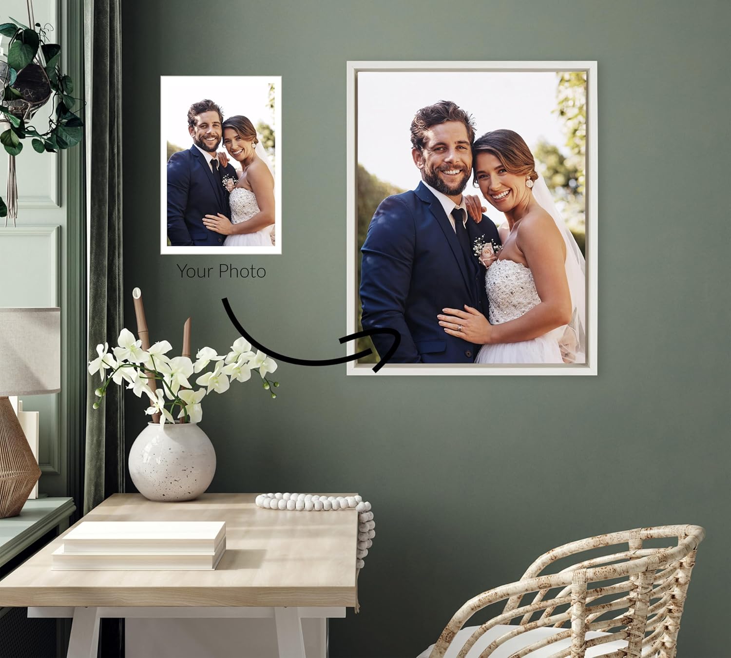 Kate and Laurel Sylvie Custom Printed Framed Canvas Wall Art 33x23 Dark Gray Personal Canvas Print with Your Photos for Bedroom or Living Room Gallery Wall Decor  Printed and Hand Framed in the USAWhite
