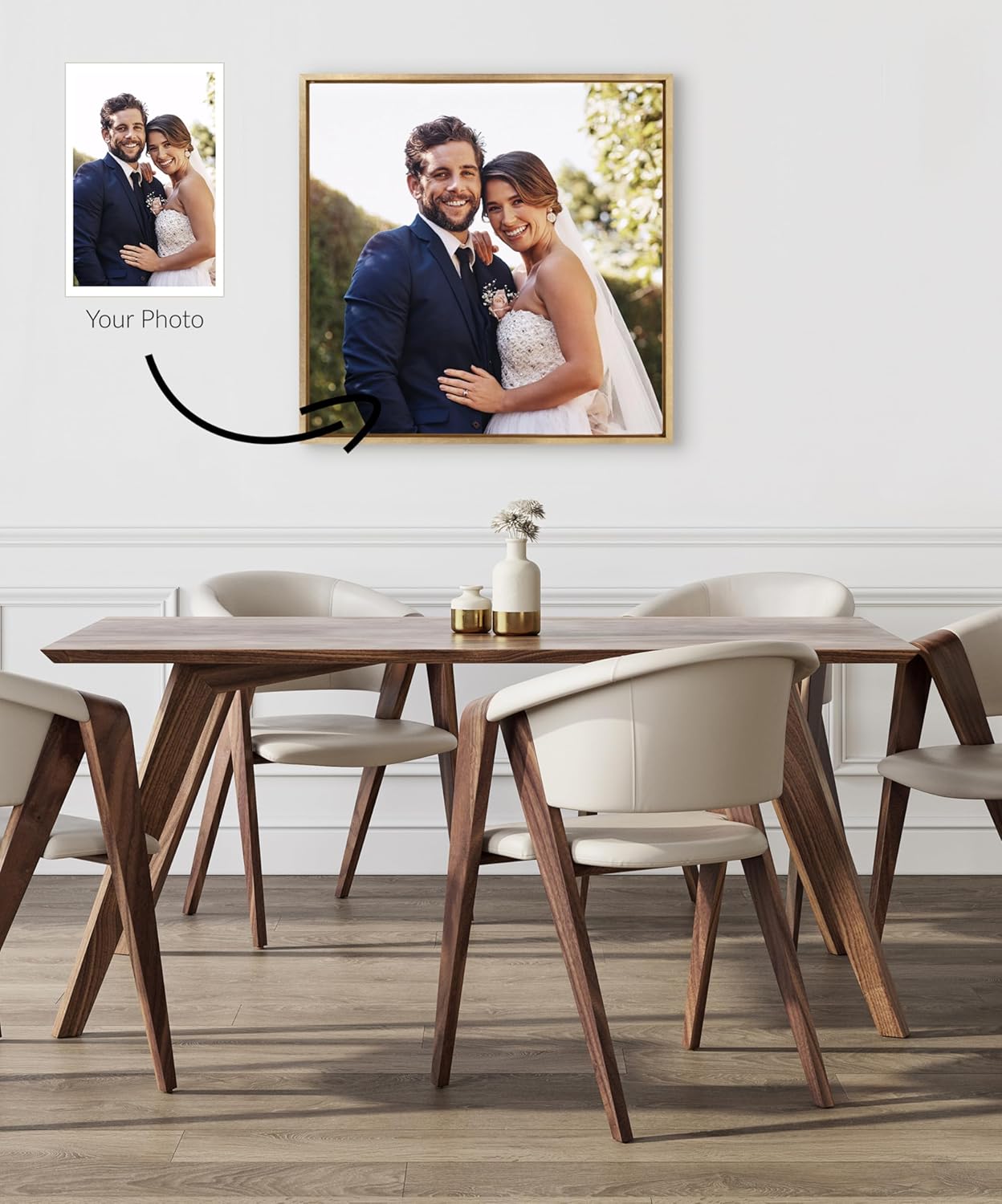 Kate and Laurel Sylvie Custom Printed Framed Canvas Wall Art 33x23 Dark Gray Personal Canvas Print with Your Photos for Bedroom or Living Room Gallery Wall Decor  Printed and Hand Framed in the USABright Gold