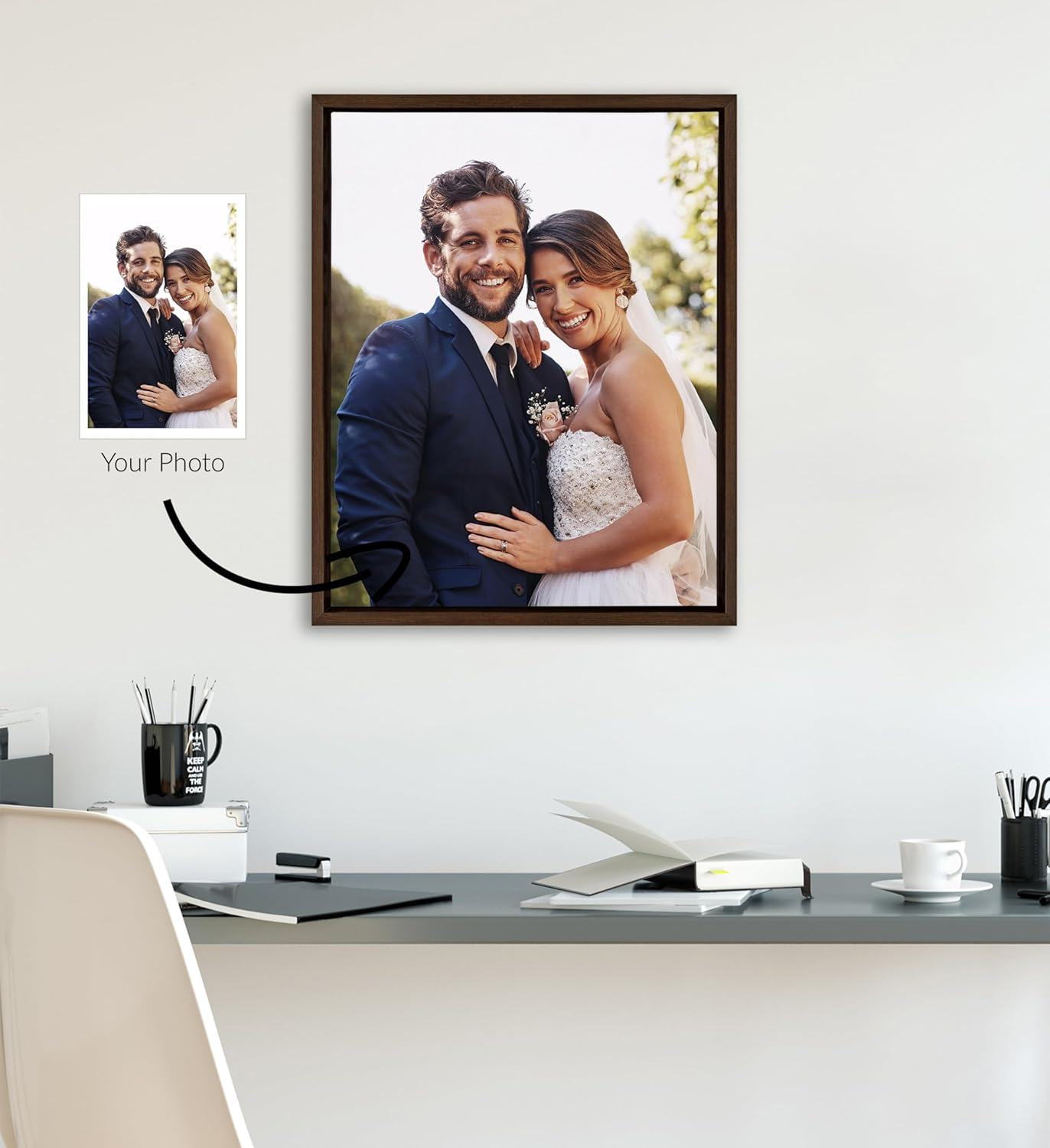 Kate and Laurel Sylvie Custom Printed Framed Canvas Wall Art 33x23 Dark Gray Personal Canvas Print with Your Photos for Bedroom or Living Room Gallery Wall Decor  Printed and Hand Framed in the USABrown