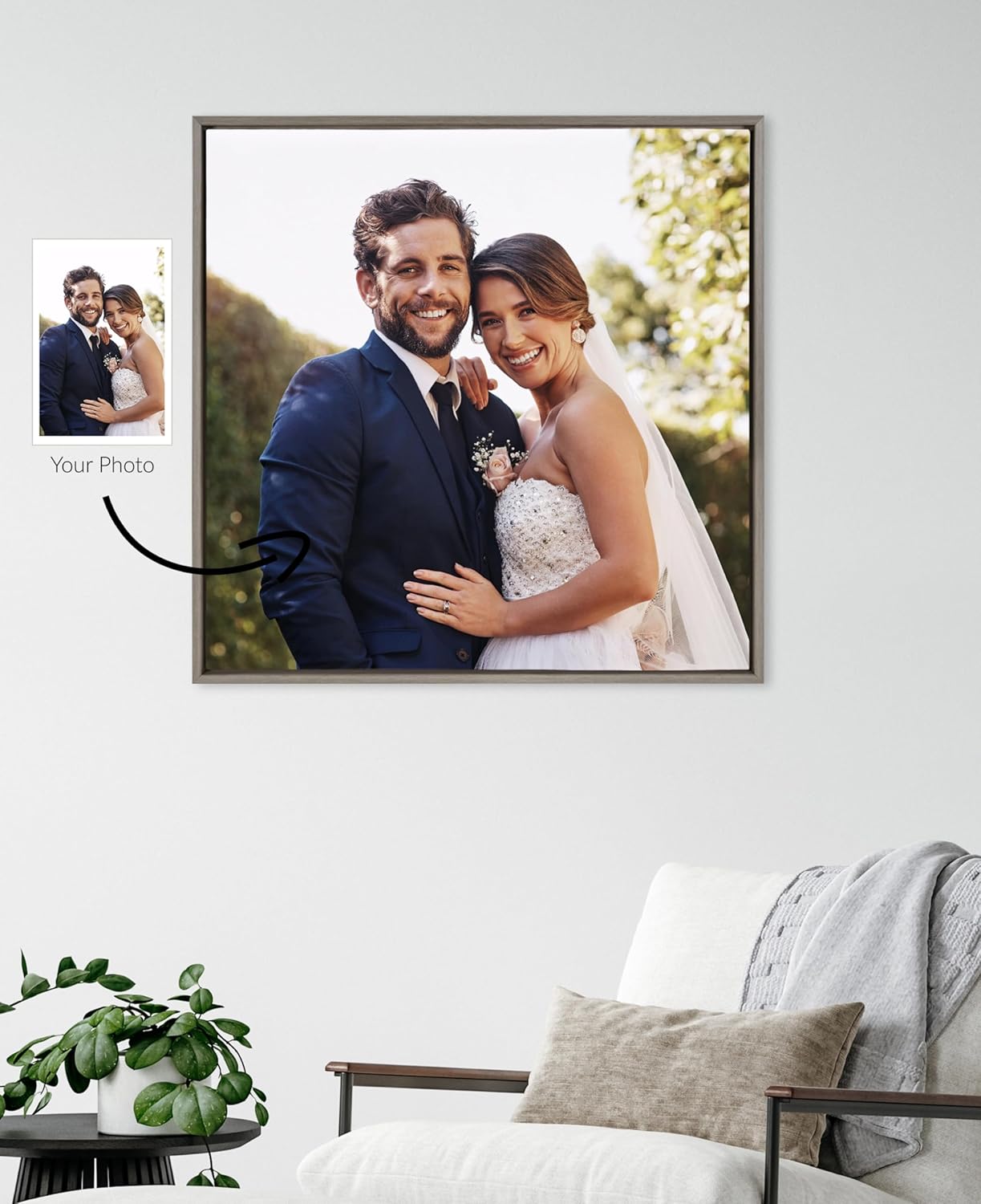 Kate and Laurel Sylvie Custom Printed Framed Canvas Wall Art 33x23 Dark Gray Personal Canvas Print with Your Photos for Bedroom or Living Room Gallery Wall Decor  Printed and Hand Framed in the USAGray
