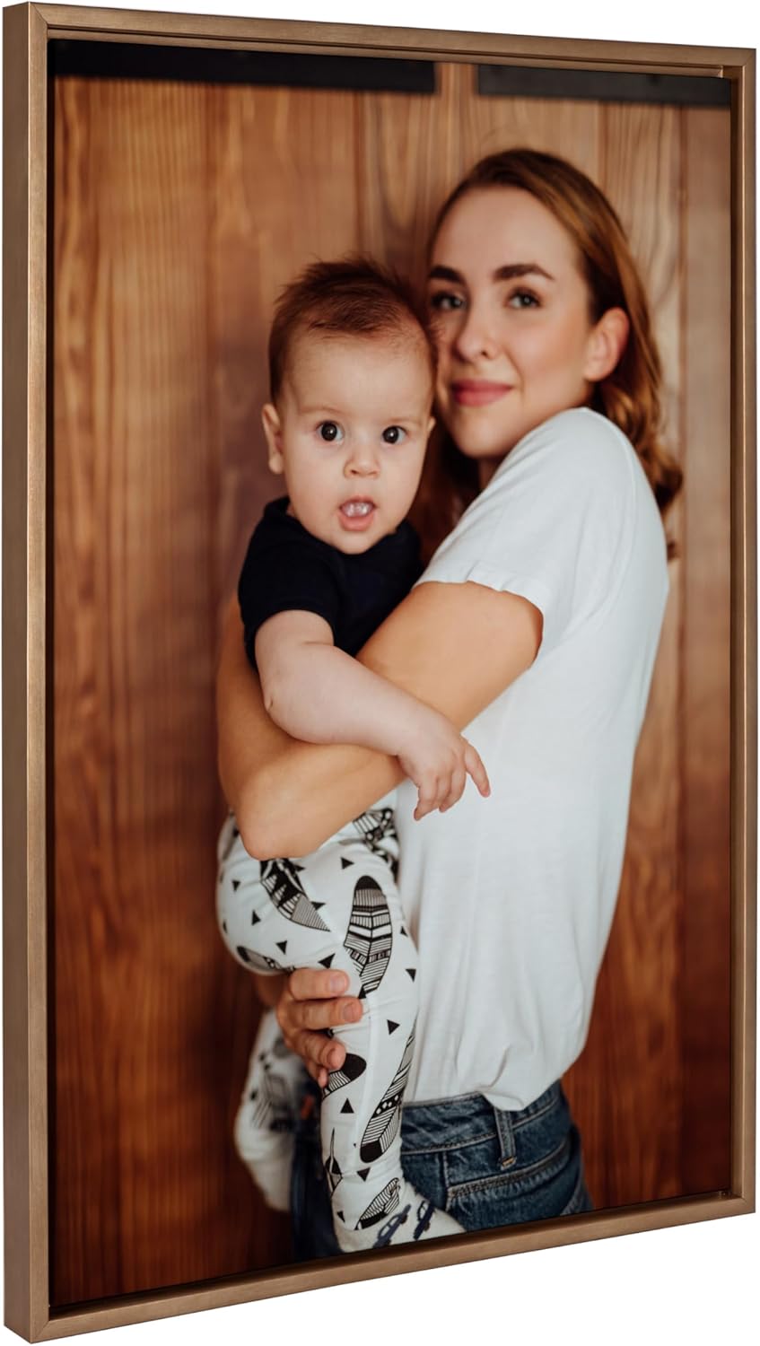 Kate and Laurel Sylvie Custom Printed Framed Canvas Wall Art 33x23 Dark Gray Personal Canvas Print with Your Photos for Bedroom or Living Room Gallery Wall Decor  Printed and Hand Framed in the USAGold