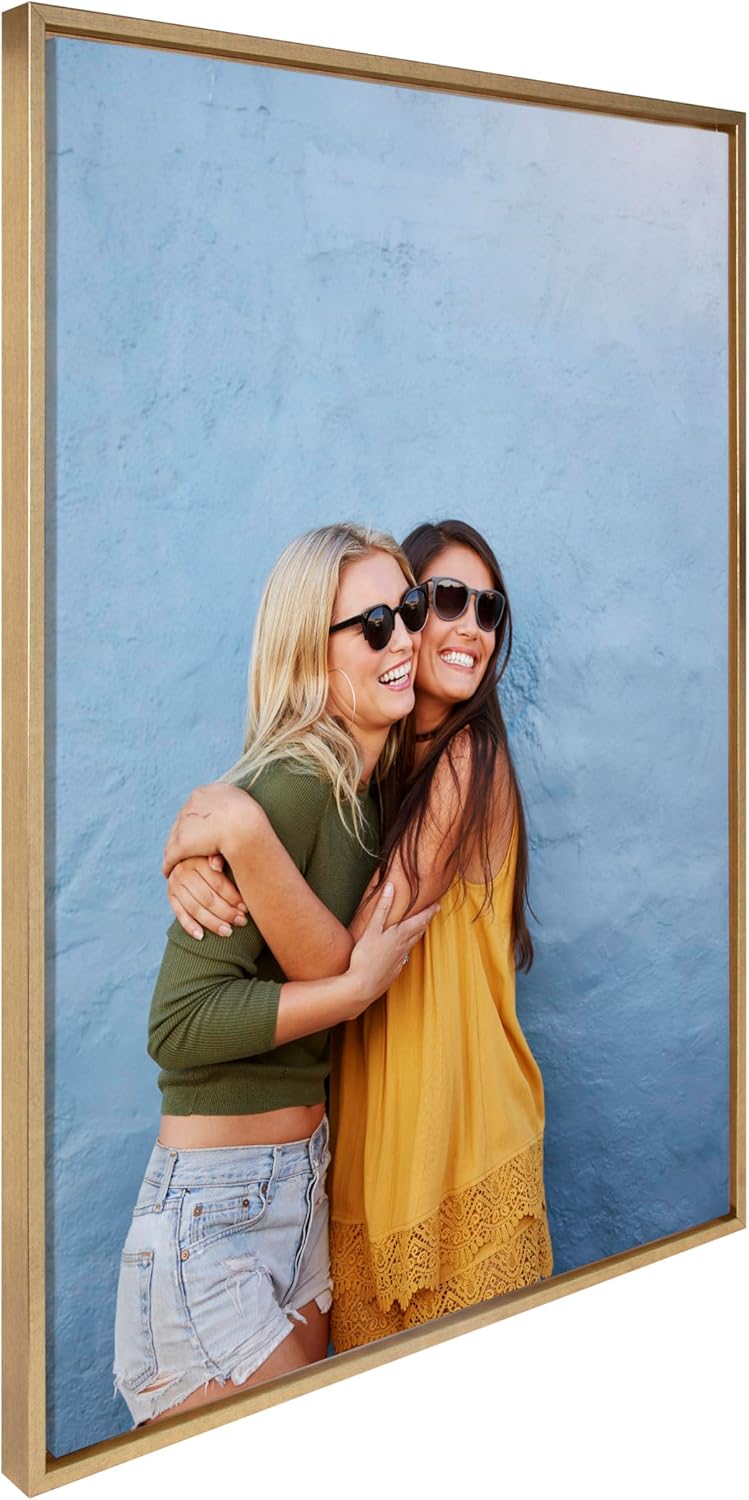 Kate and Laurel Sylvie Custom Printed Framed Canvas Wall Art 33x23 Dark Gray Personal Canvas Print with Your Photos for Bedroom or Living Room Gallery Wall Decor  Printed and Hand Framed in the USABright Gold