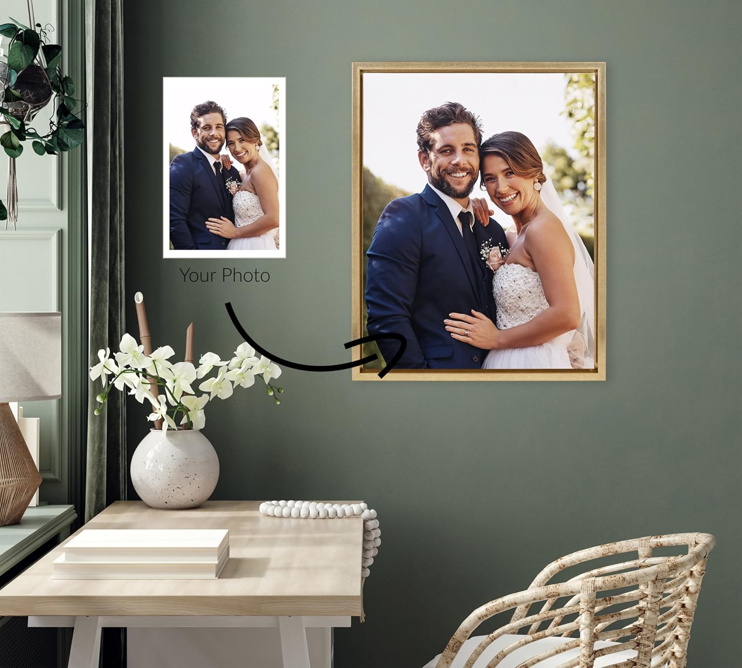 Kate and Laurel Sylvie Custom Printed Framed Canvas Wall Art 33x23 Dark Gray Personal Canvas Print with Your Photos for Bedroom or Living Room Gallery Wall Decor  Printed and Hand Framed in the USABright Gold