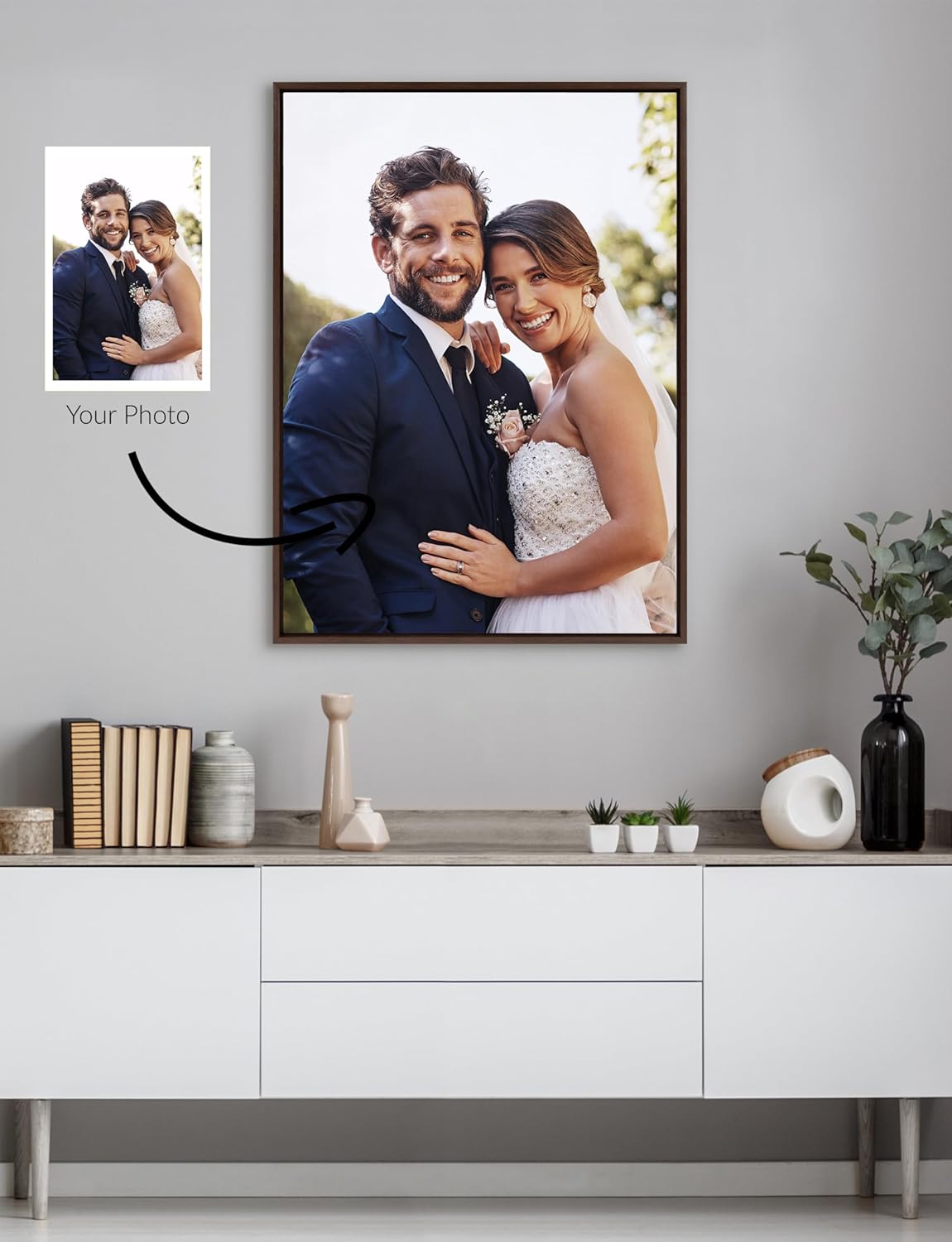 Kate and Laurel Sylvie Custom Printed Framed Canvas Wall Art 33x23 Dark Gray Personal Canvas Print with Your Photos for Bedroom or Living Room Gallery Wall Decor  Printed and Hand Framed in the USABrown