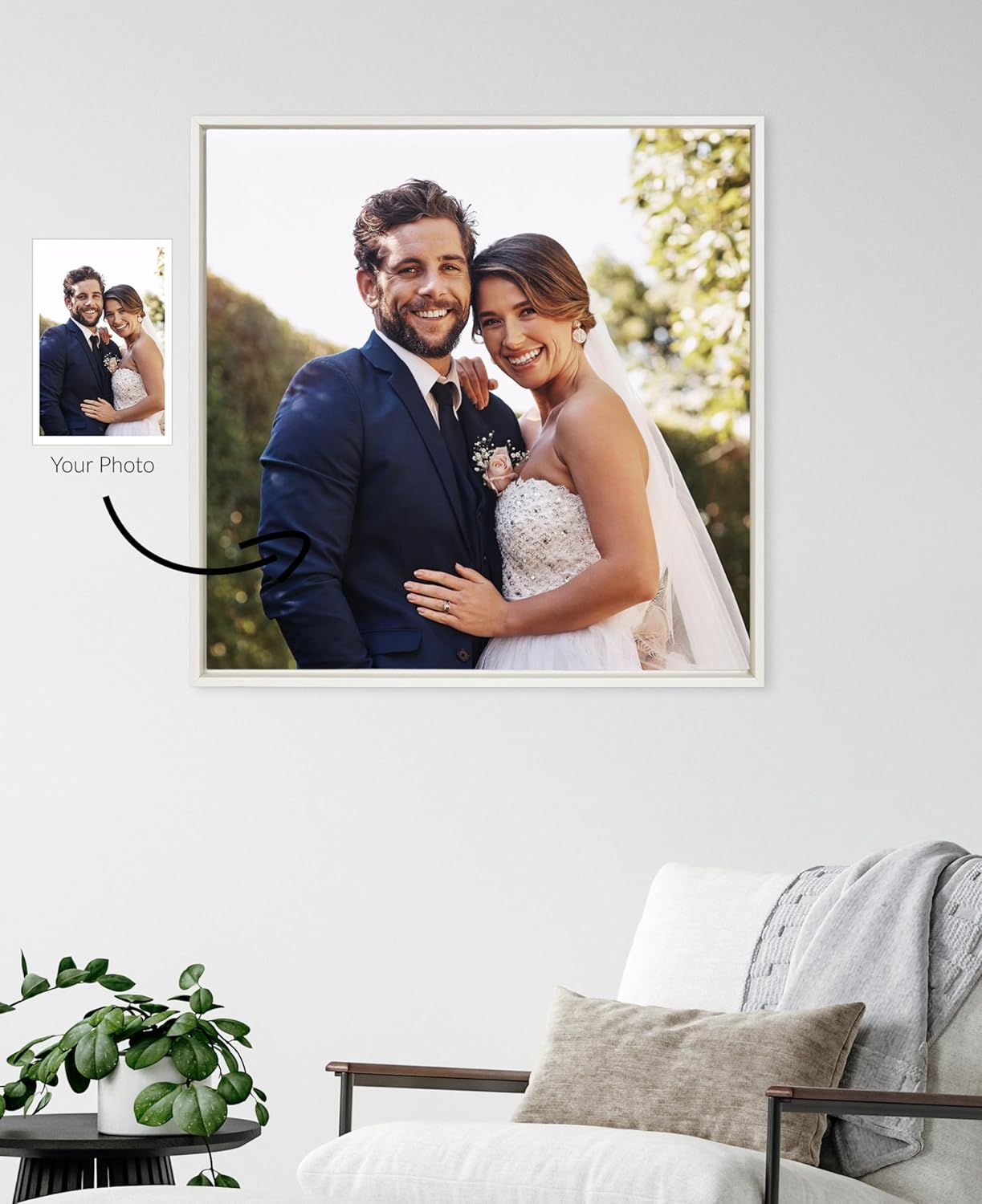 Kate and Laurel Sylvie Custom Printed Framed Canvas Wall Art 33x23 Dark Gray Personal Canvas Print with Your Photos for Bedroom or Living Room Gallery Wall Decor  Printed and Hand Framed in the USAWhite