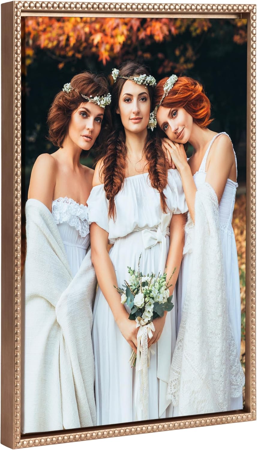 Kate and Laurel Sylvie Custom Printed Framed Canvas Wall Art 33x23 Dark Gray Personal Canvas Print with Your Photos for Bedroom or Living Room Gallery Wall Decor  Printed and Hand Framed in the USABeaded Gold