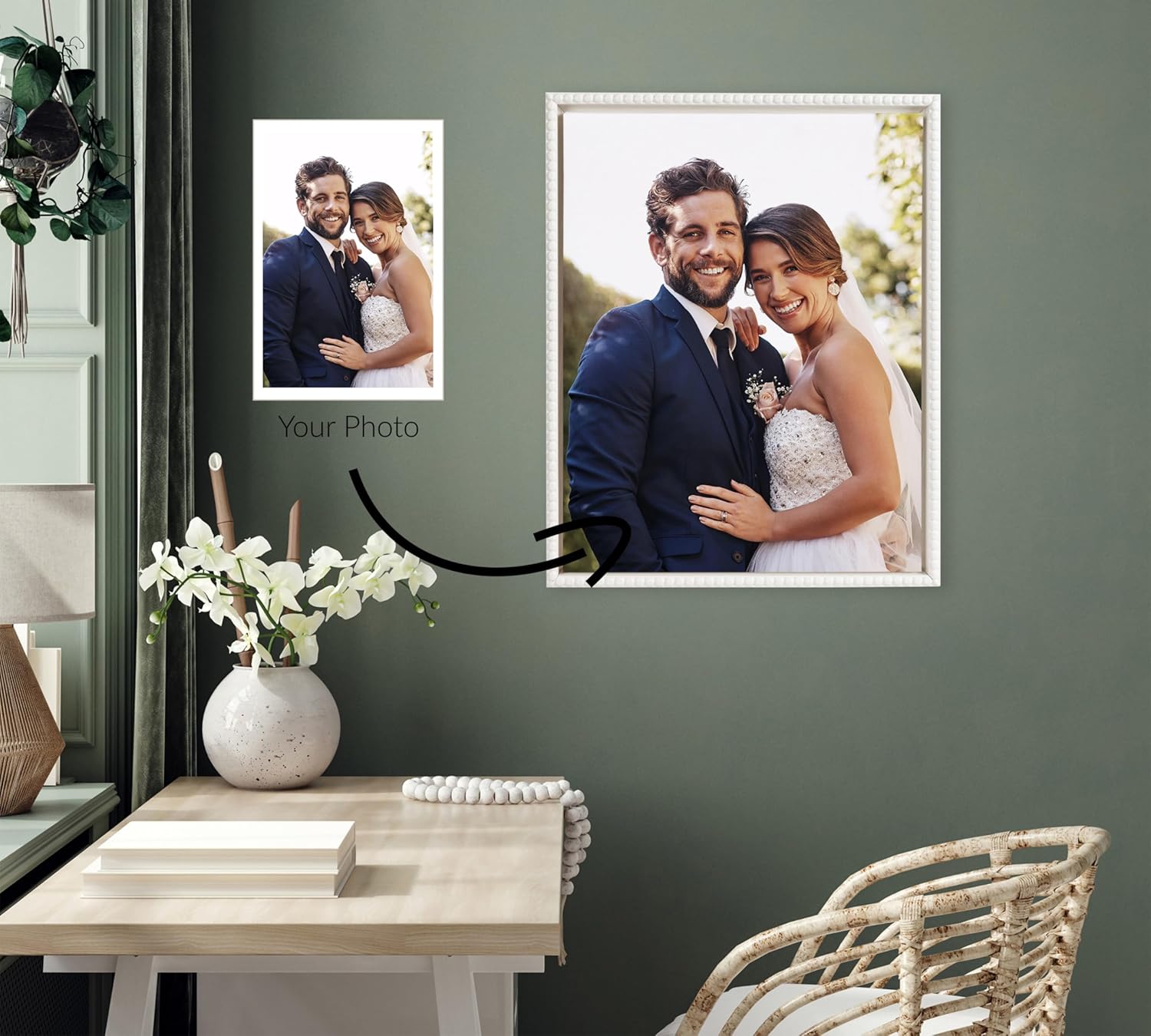Kate and Laurel Sylvie Custom Printed Framed Canvas Wall Art 33x23 Dark Gray Personal Canvas Print with Your Photos for Bedroom or Living Room Gallery Wall Decor  Printed and Hand Framed in the USABeaded White