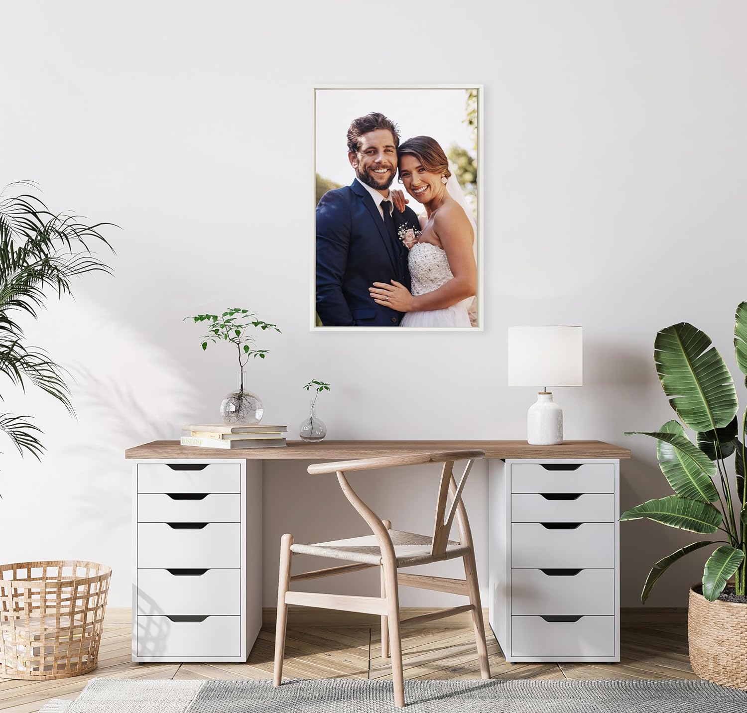 Kate and Laurel Sylvie Custom Printed Framed Canvas Wall Art 33x23 Dark Gray Personal Canvas Print with Your Photos for Bedroom or Living Room Gallery Wall Decor  Printed and Hand Framed in the USAWhite
