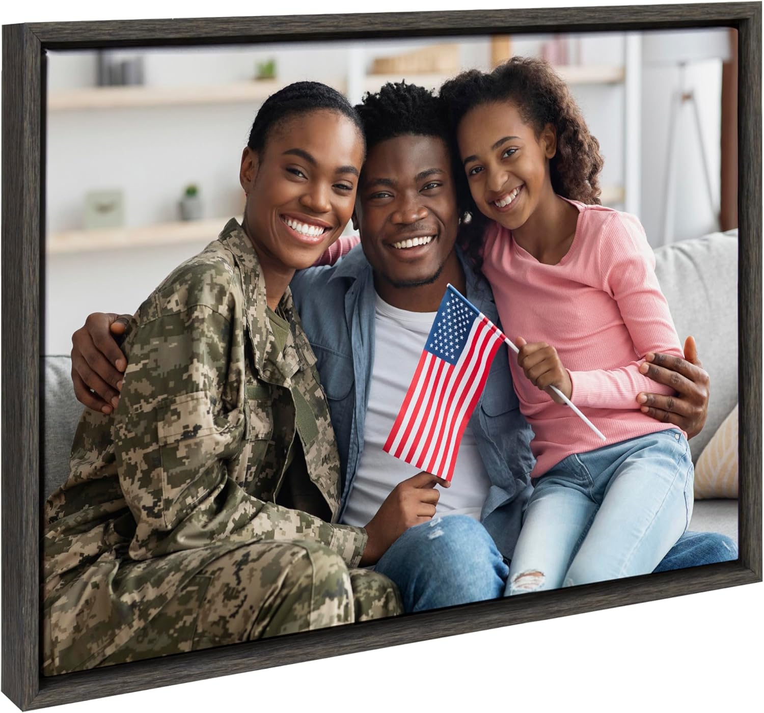 Kate and Laurel Sylvie Custom Printed Framed Canvas Wall Art 33x23 Dark Gray Personal Canvas Print with Your Photos for Bedroom or Living Room Gallery Wall Decor  Printed and Hand Framed in the USADark Gray