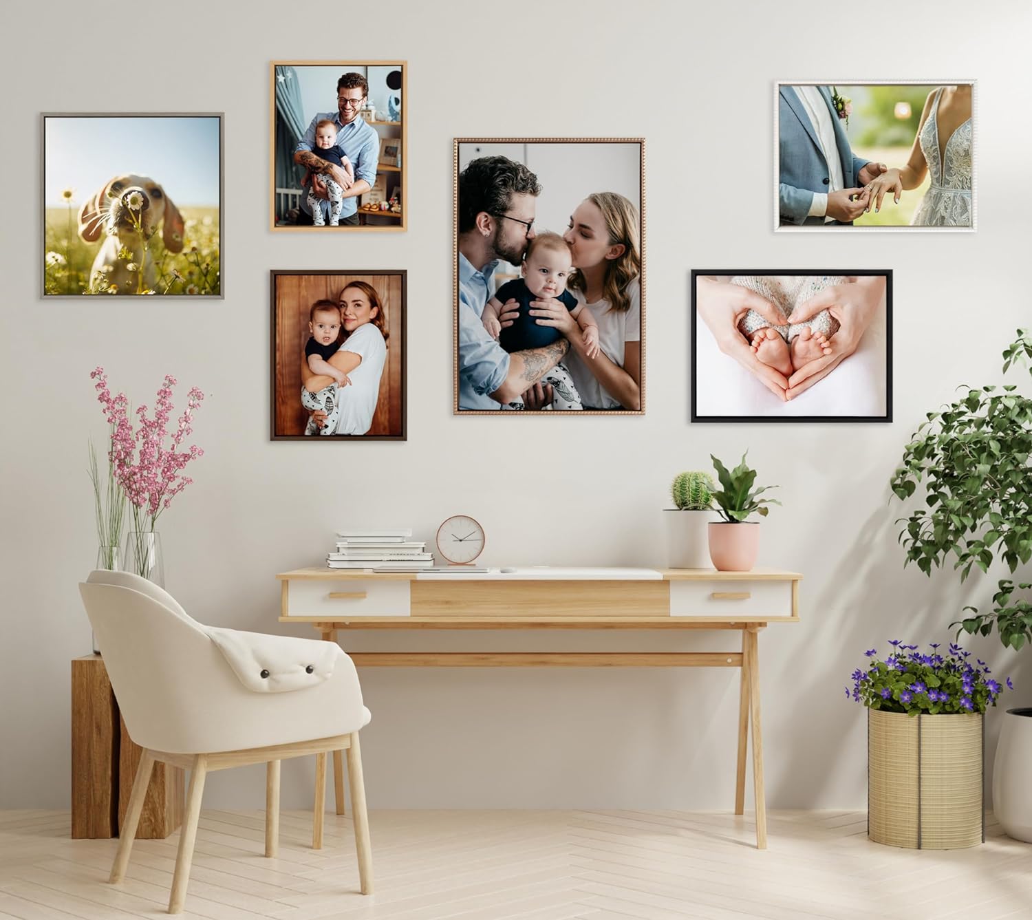 Kate and Laurel Sylvie Custom Printed Framed Canvas Wall Art 33x23 Dark Gray Personal Canvas Print with Your Photos for Bedroom or Living Room Gallery Wall Decor  Printed and Hand Framed in the USANatural