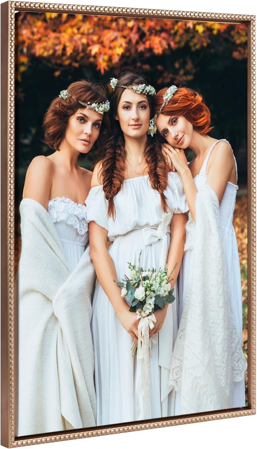 Kate and Laurel Sylvie Custom Printed Framed Canvas Wall Art 33x23 Dark Gray Personal Canvas Print with Your Photos for Bedroom or Living Room Gallery Wall Decor  Printed and Hand Framed in the USABeaded Gold