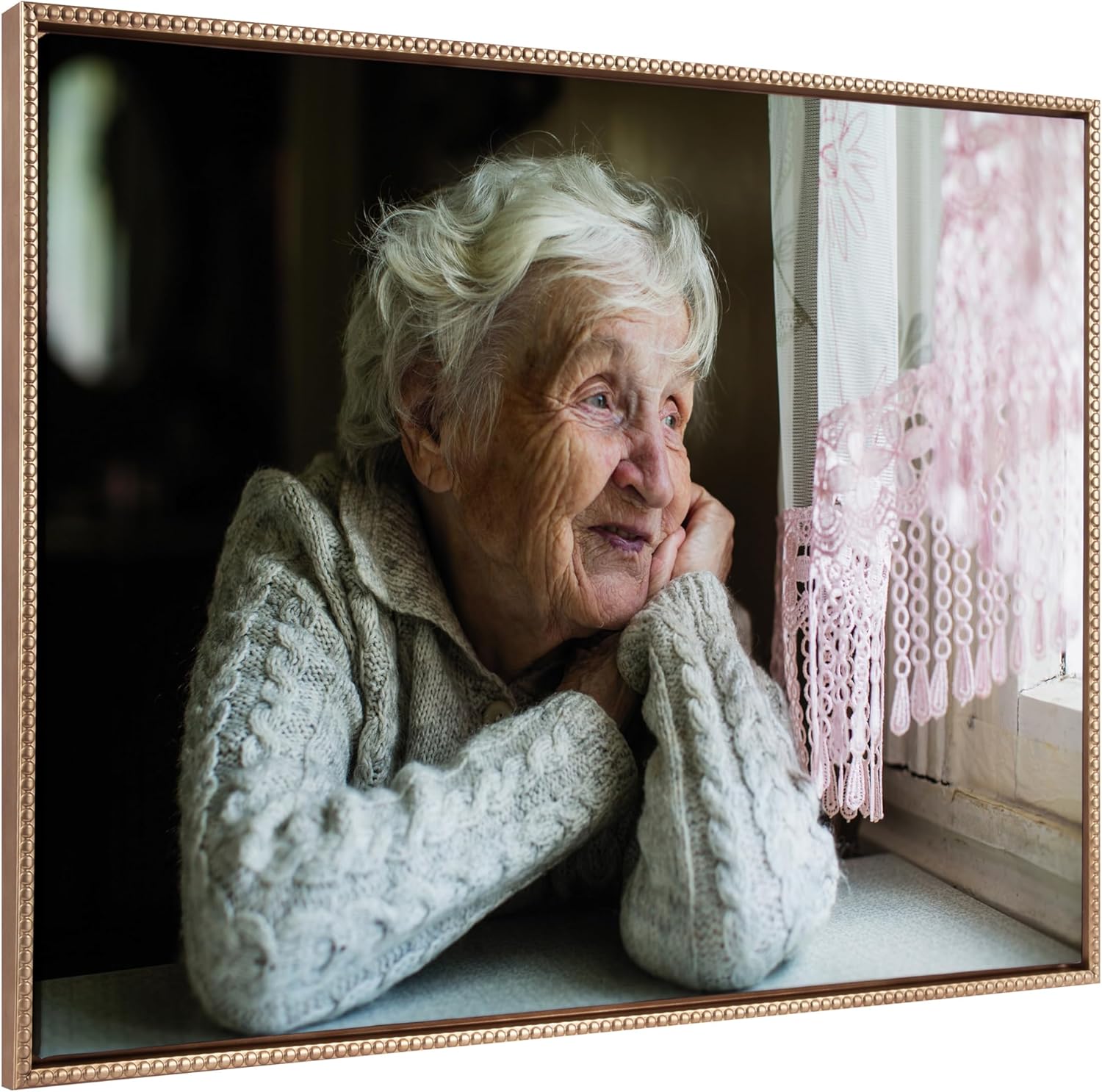 Kate and Laurel Sylvie Custom Printed Framed Canvas Wall Art 33x23 Dark Gray Personal Canvas Print with Your Photos for Bedroom or Living Room Gallery Wall Decor  Printed and Hand Framed in the USABeaded Gold