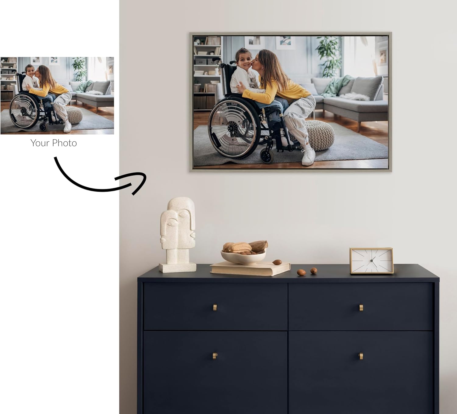 Kate and Laurel Sylvie Custom Printed Framed Canvas Wall Art 33x23 Dark Gray Personal Canvas Print with Your Photos for Bedroom or Living Room Gallery Wall Decor  Printed and Hand Framed in the USAGray