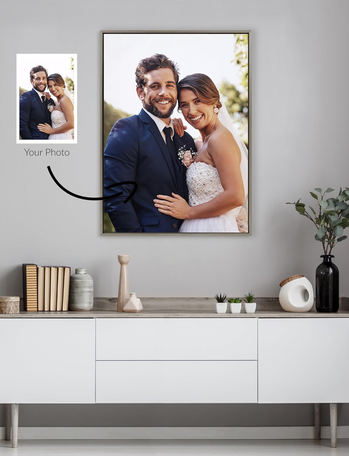 Kate and Laurel Sylvie Custom Printed Framed Canvas Wall Art 33x23 Dark Gray Personal Canvas Print with Your Photos for Bedroom or Living Room Gallery Wall Decor  Printed and Hand Framed in the USAGray