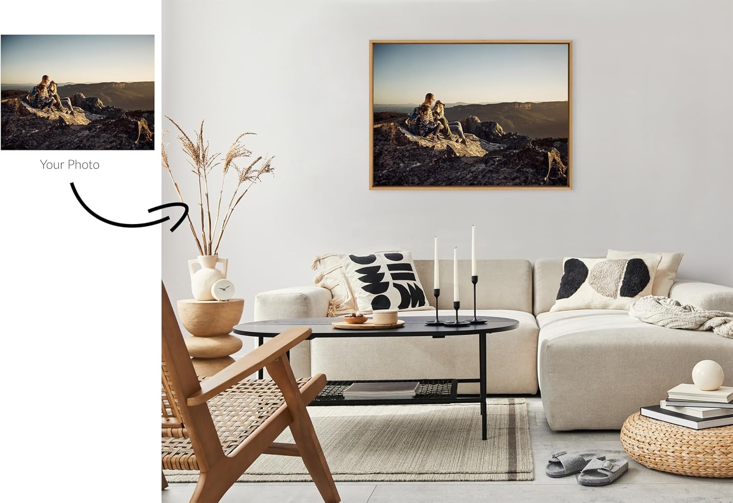 Kate and Laurel Sylvie Custom Printed Framed Canvas Wall Art 33x23 Dark Gray Personal Canvas Print with Your Photos for Bedroom or Living Room Gallery Wall Decor  Printed and Hand Framed in the USANatural