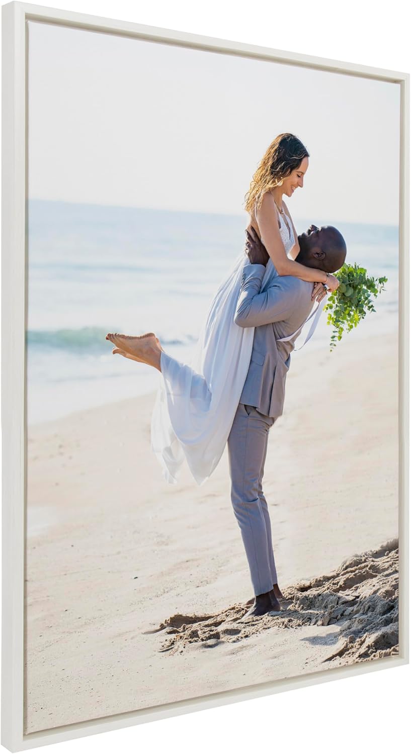 Kate and Laurel Sylvie Custom Printed Framed Canvas Wall Art 33x23 Dark Gray Personal Canvas Print with Your Photos for Bedroom or Living Room Gallery Wall Decor  Printed and Hand Framed in the USAWhite