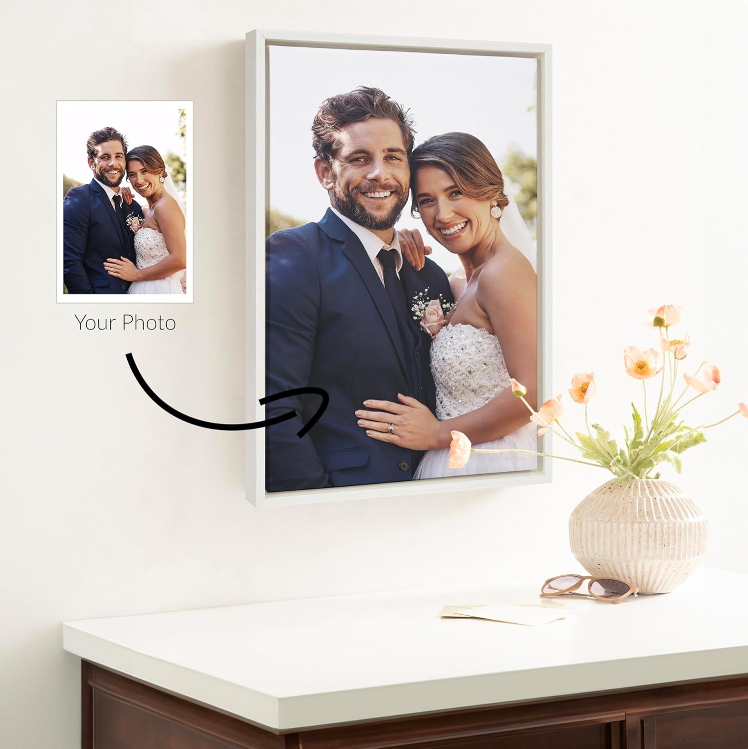 Kate and Laurel Sylvie Custom Printed Framed Canvas Wall Art 33x23 Dark Gray Personal Canvas Print with Your Photos for Bedroom or Living Room Gallery Wall Decor  Printed and Hand Framed in the USAWhite