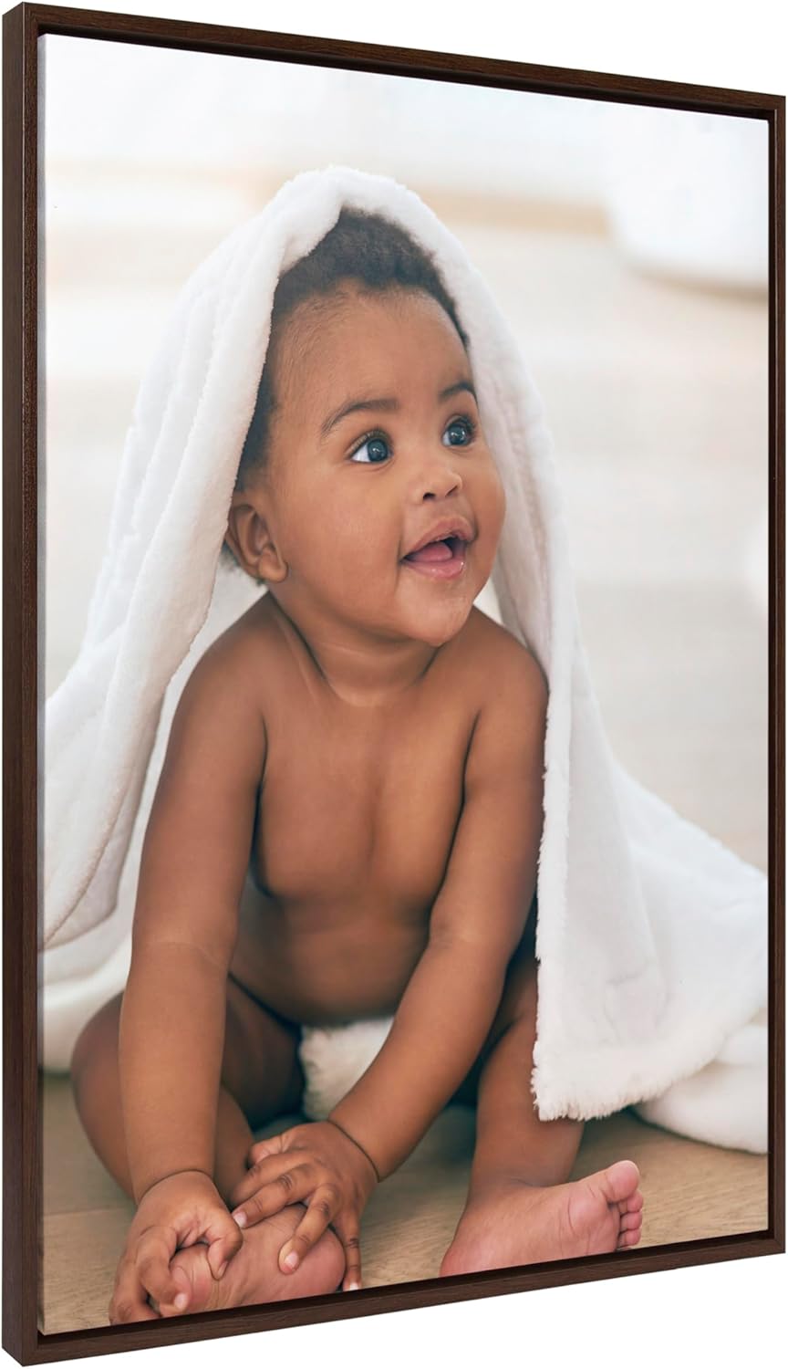 Kate and Laurel Sylvie Custom Printed Framed Canvas Wall Art 33x23 Dark Gray Personal Canvas Print with Your Photos for Bedroom or Living Room Gallery Wall Decor  Printed and Hand Framed in the USABrown