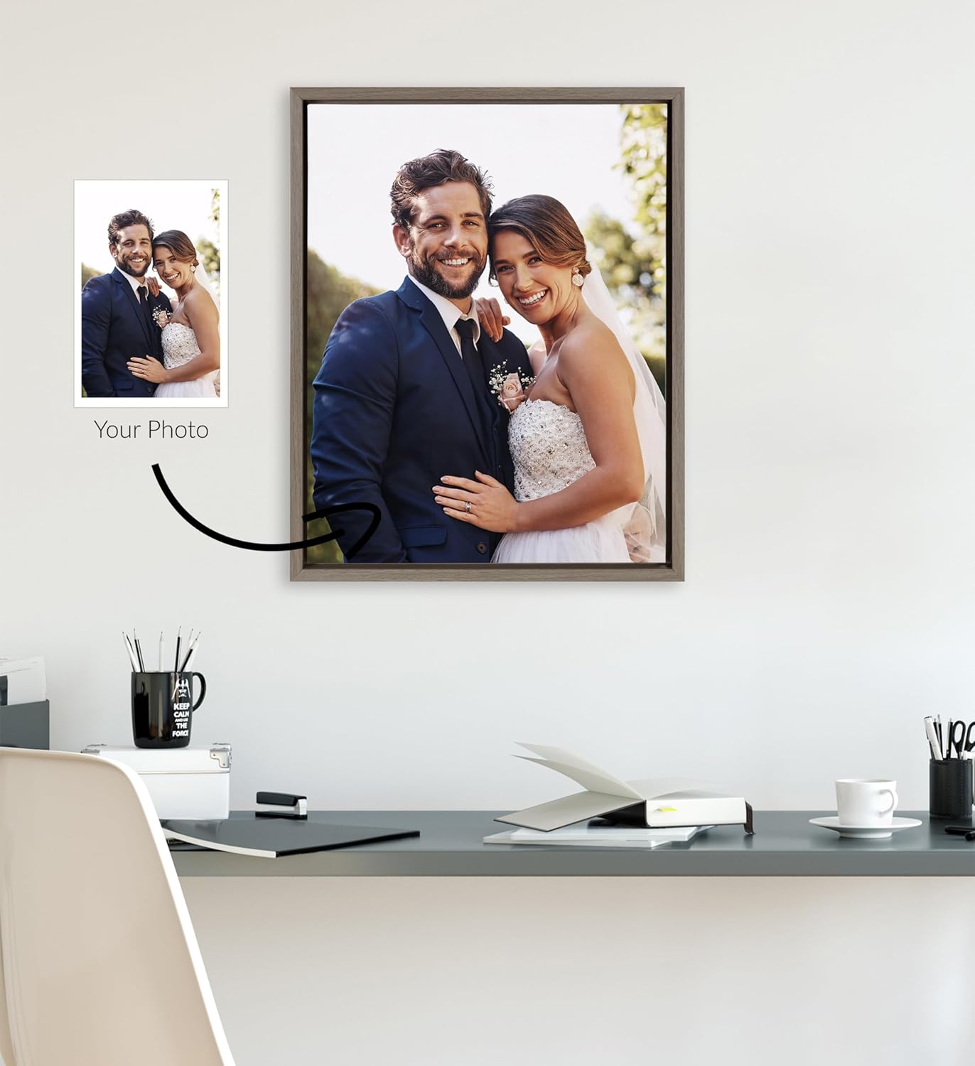 Kate and Laurel Sylvie Custom Printed Framed Canvas Wall Art 33x23 Dark Gray Personal Canvas Print with Your Photos for Bedroom or Living Room Gallery Wall Decor  Printed and Hand Framed in the USAGray