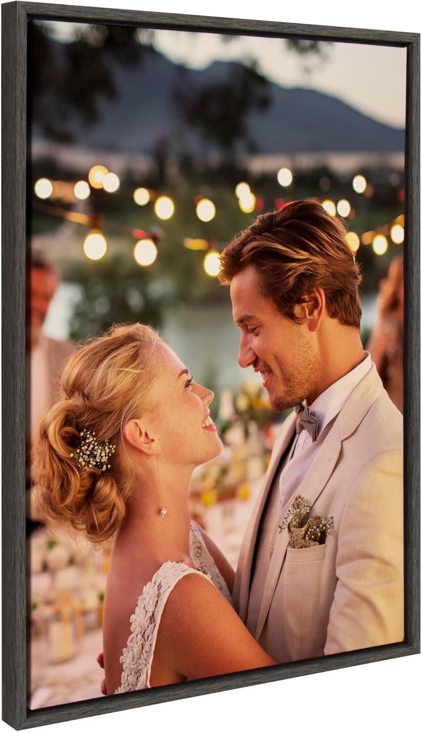 Kate and Laurel Sylvie Custom Printed Framed Canvas Wall Art 33x23 Dark Gray Personal Canvas Print with Your Photos for Bedroom or Living Room Gallery Wall Decor  Printed and Hand Framed in the USADark Gray