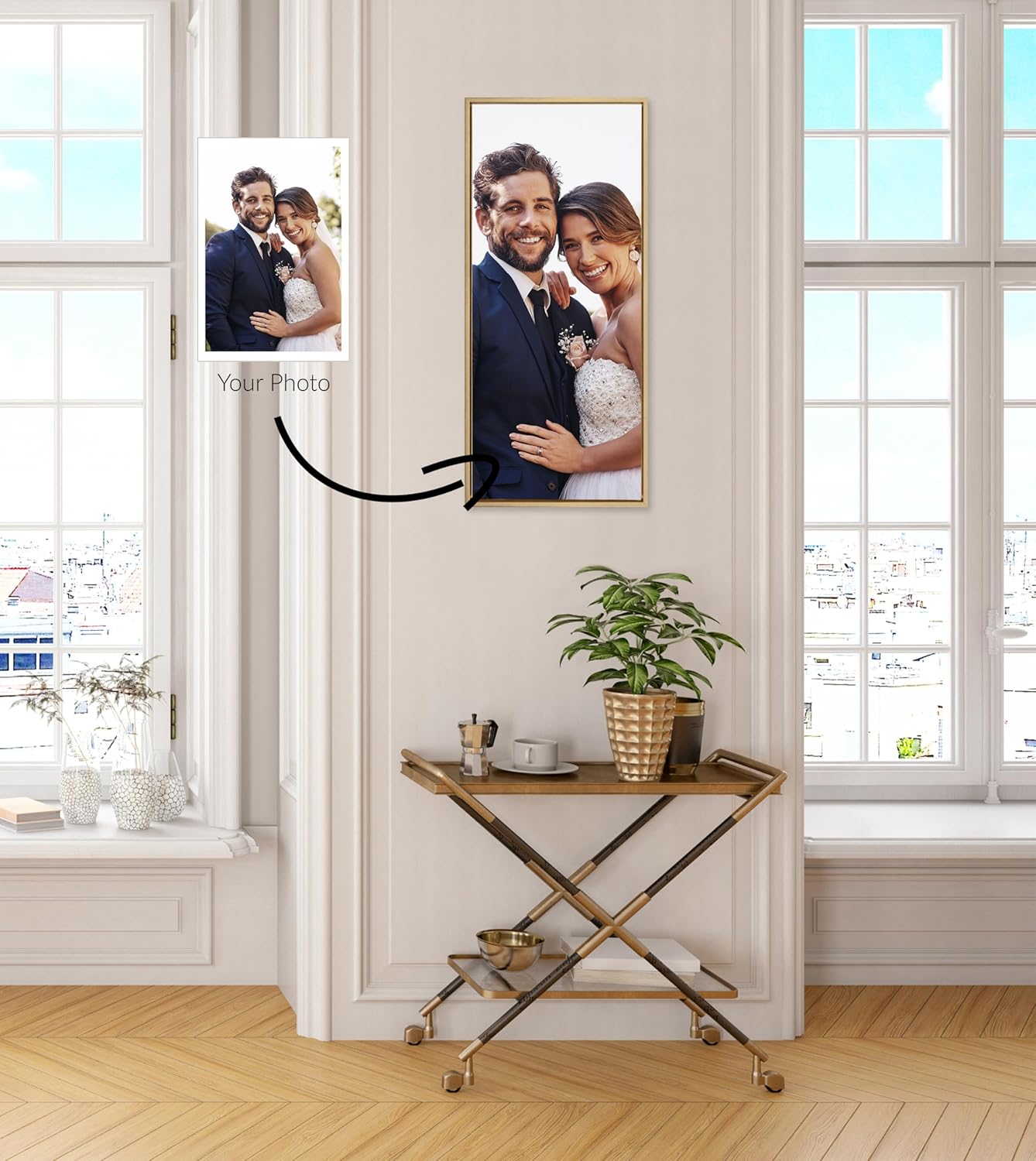 Kate and Laurel Sylvie Custom Printed Framed Canvas Wall Art 33x23 Dark Gray Personal Canvas Print with Your Photos for Bedroom or Living Room Gallery Wall Decor  Printed and Hand Framed in the USABright Gold