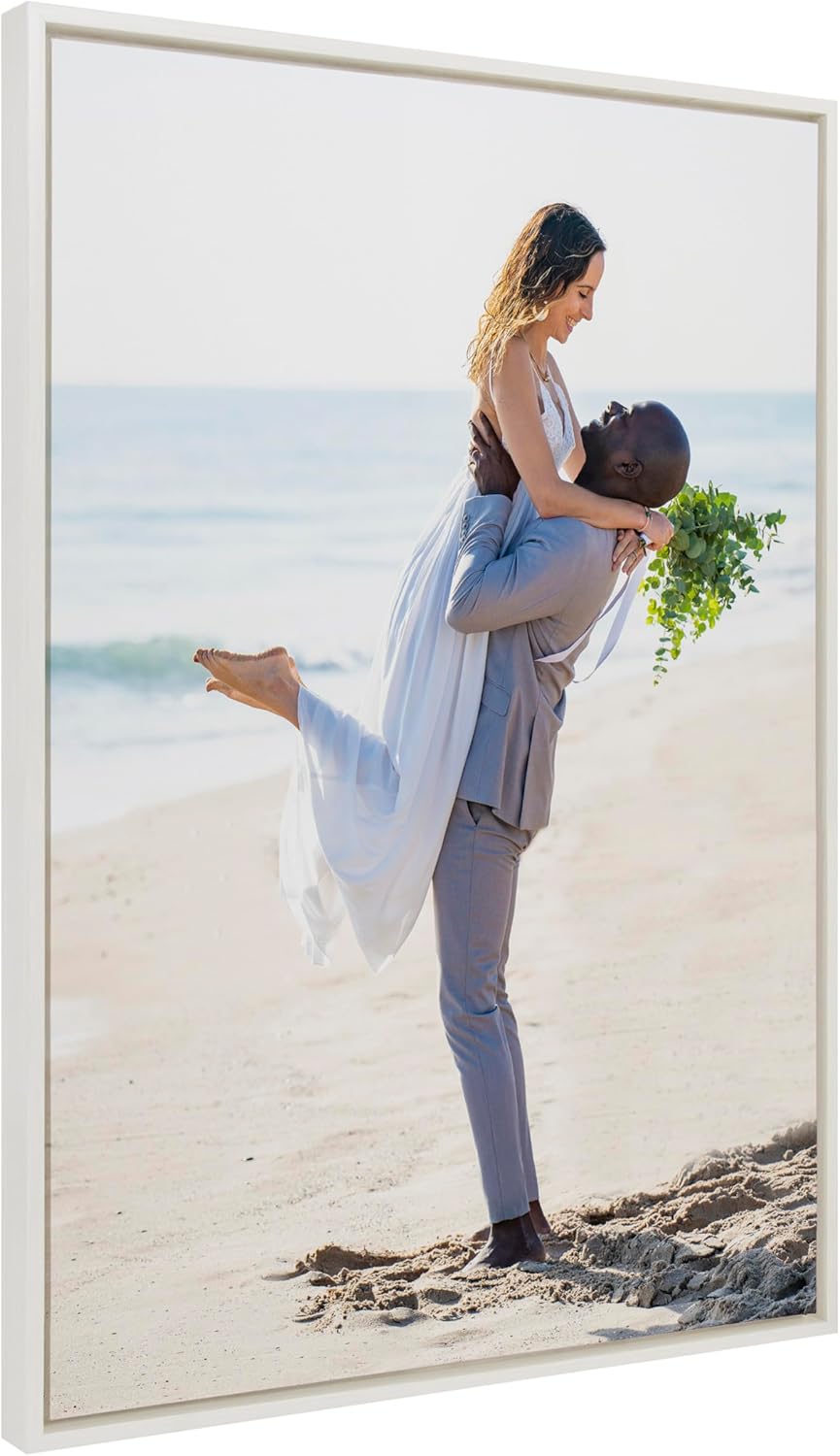 Kate and Laurel Sylvie Custom Printed Framed Canvas Wall Art 33x23 Dark Gray Personal Canvas Print with Your Photos for Bedroom or Living Room Gallery Wall Decor  Printed and Hand Framed in the USAWhite