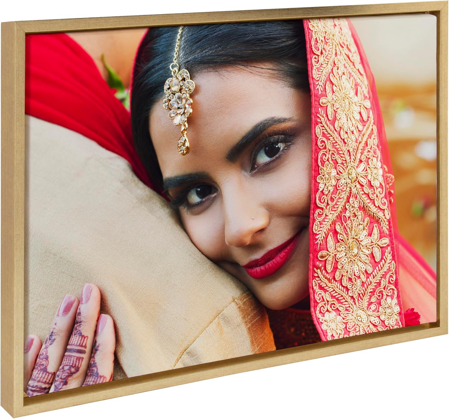 Kate and Laurel Sylvie Custom Printed Framed Canvas Wall Art 33x23 Dark Gray Personal Canvas Print with Your Photos for Bedroom or Living Room Gallery Wall Decor  Printed and Hand Framed in the USABright Gold