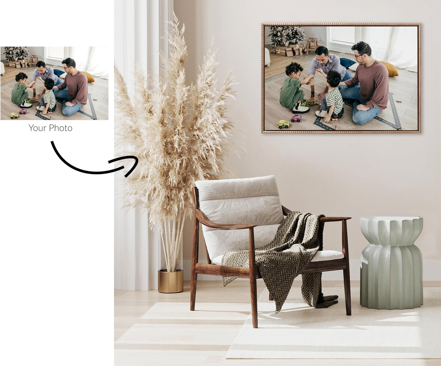 Kate and Laurel Sylvie Custom Printed Framed Canvas Wall Art 33x23 Dark Gray Personal Canvas Print with Your Photos for Bedroom or Living Room Gallery Wall Decor  Printed and Hand Framed in the USABeaded Gold
